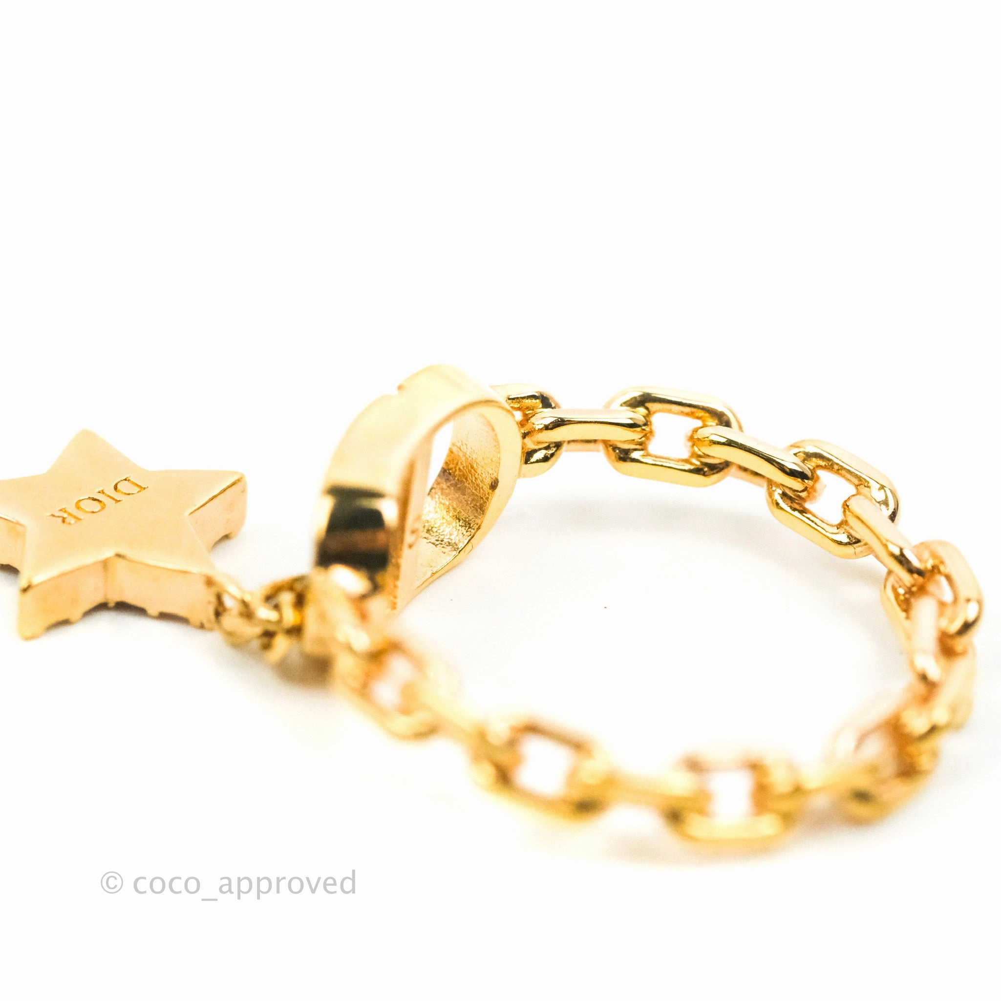 Christian Dior Crystal Petit CD Star Charm Rings Pink Gold