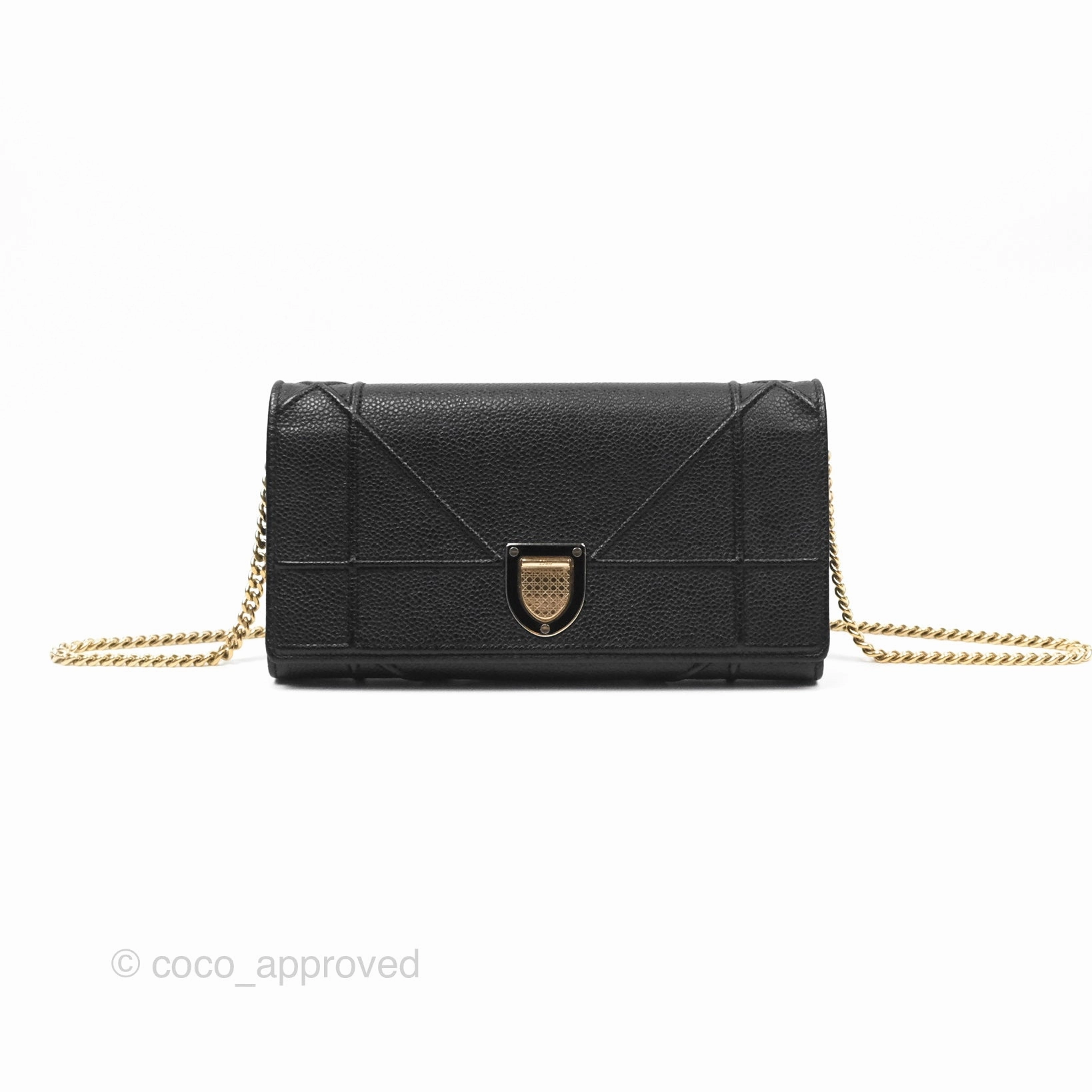 Christian Dior Diorama Croisiere Chain Wallet Black Grained Calfskin Gold Hardware
