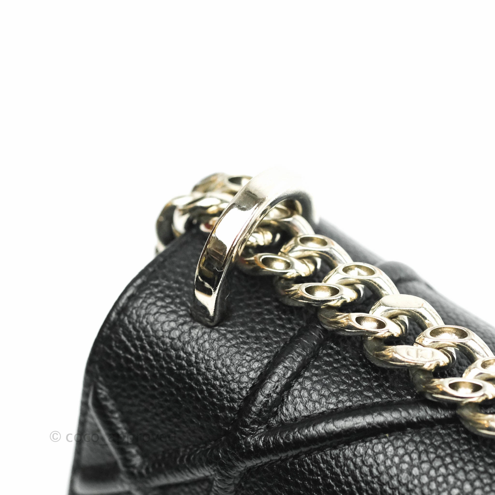 Christian Dior Diorama Medium Flap Shoulder Bag Black Grained Leather Silver Hardware