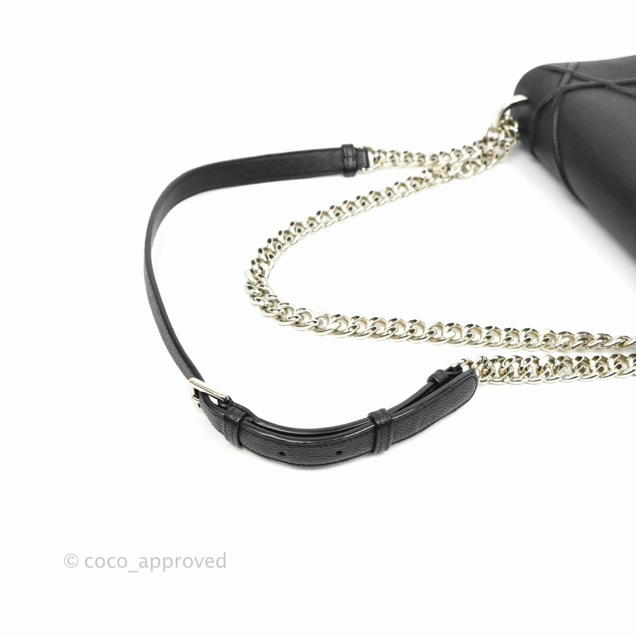 Christian Dior Diorama Medium Flap Shoulder Bag Black Grained Leather Silver Hardware