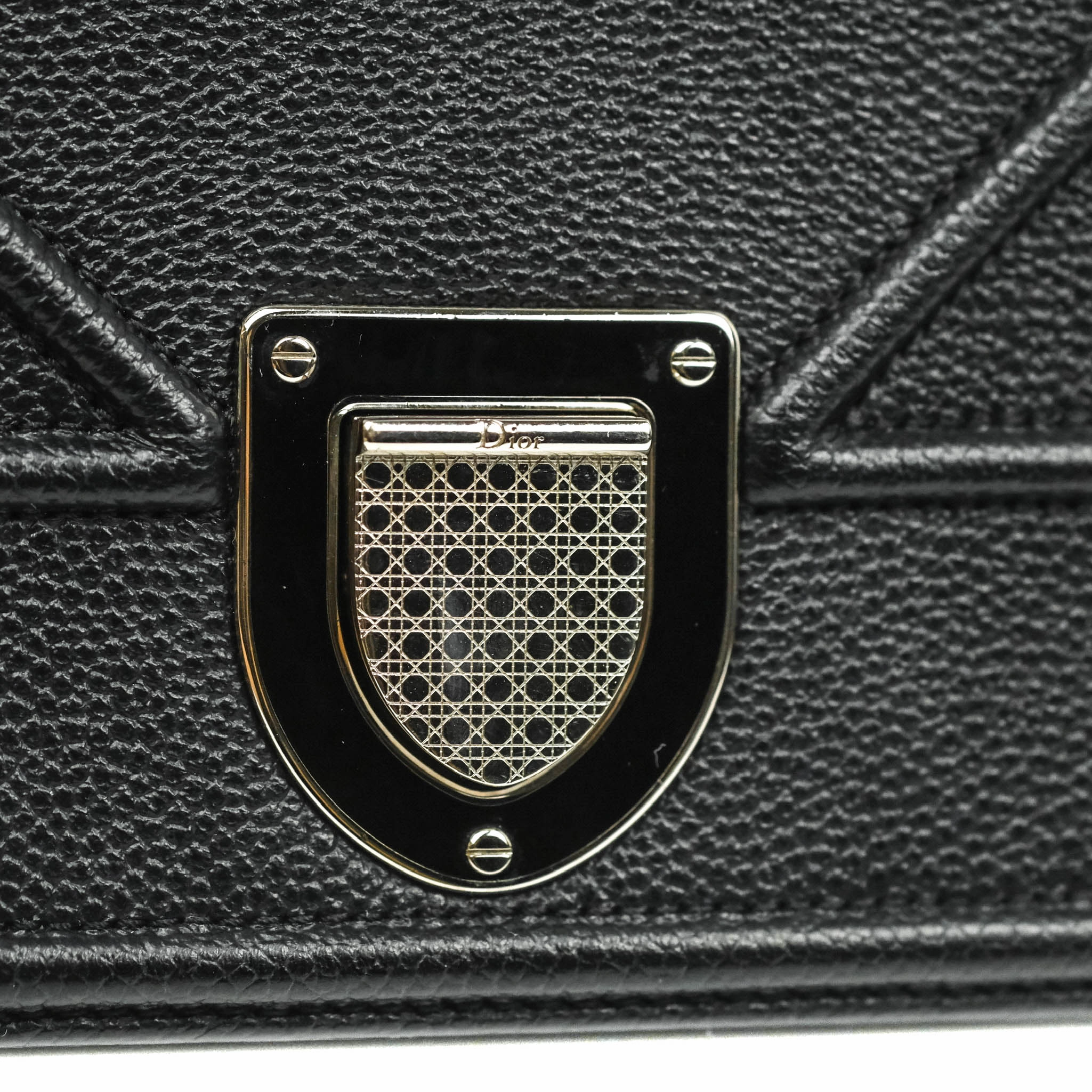 Christian Dior Diorama Medium Flap Shoulder Bag Black Grained Leather Silver Hardware