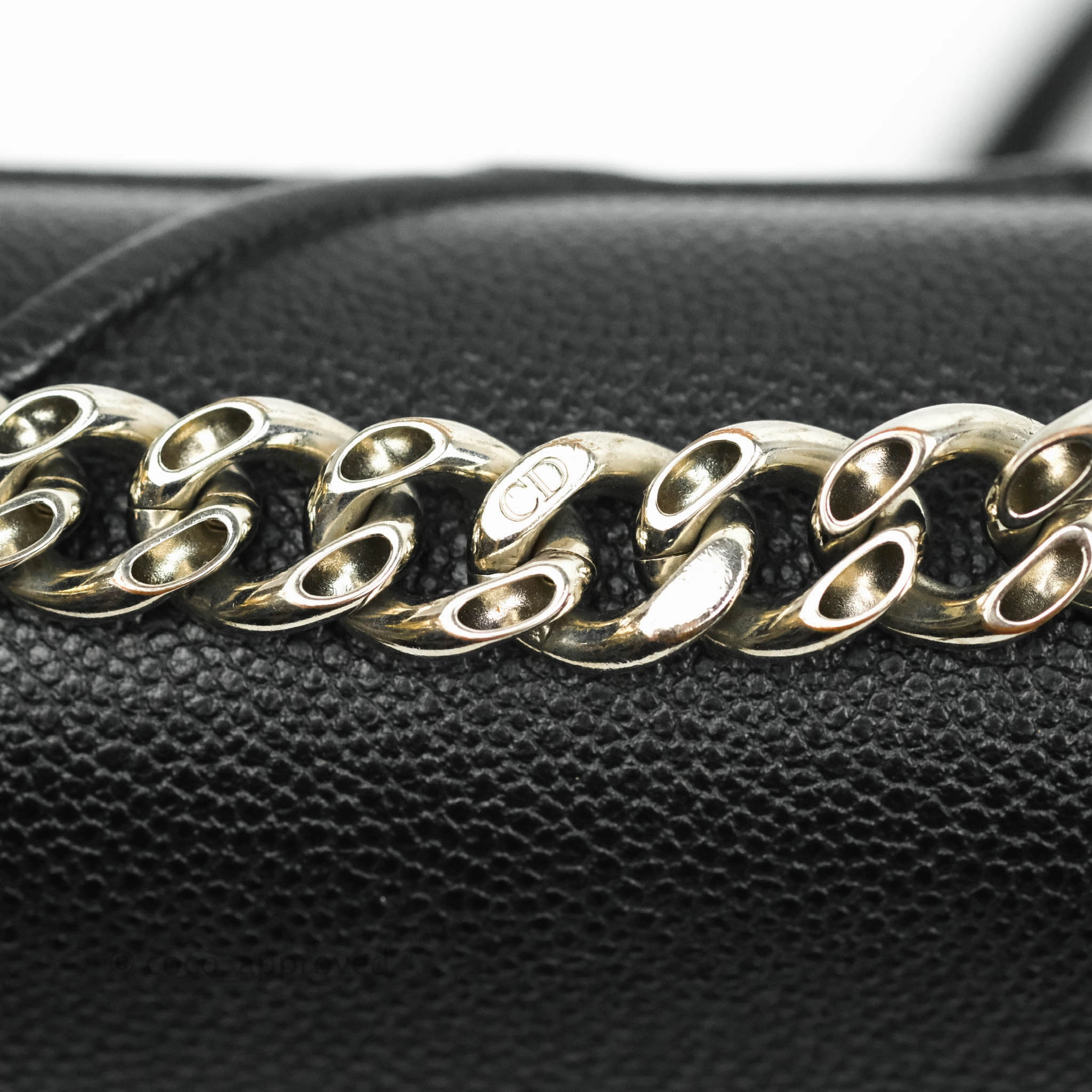 Christian Dior Diorama Medium Flap Shoulder Bag Black Grained Leather Silver Hardware