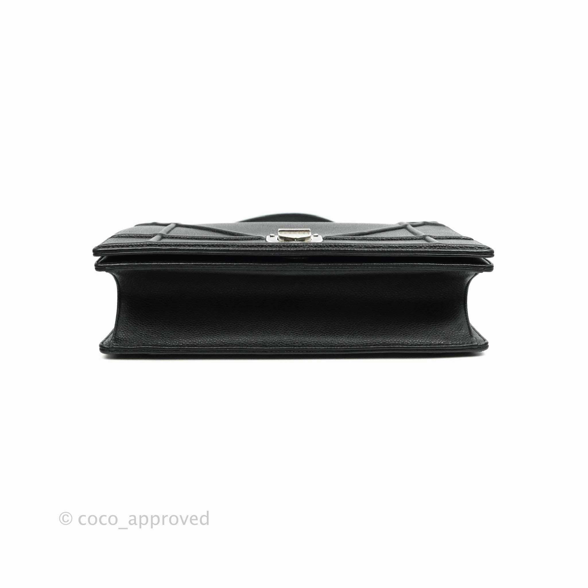 Christian Dior Diorama Medium Flap Shoulder Bag Black Grained Leather Silver Hardware