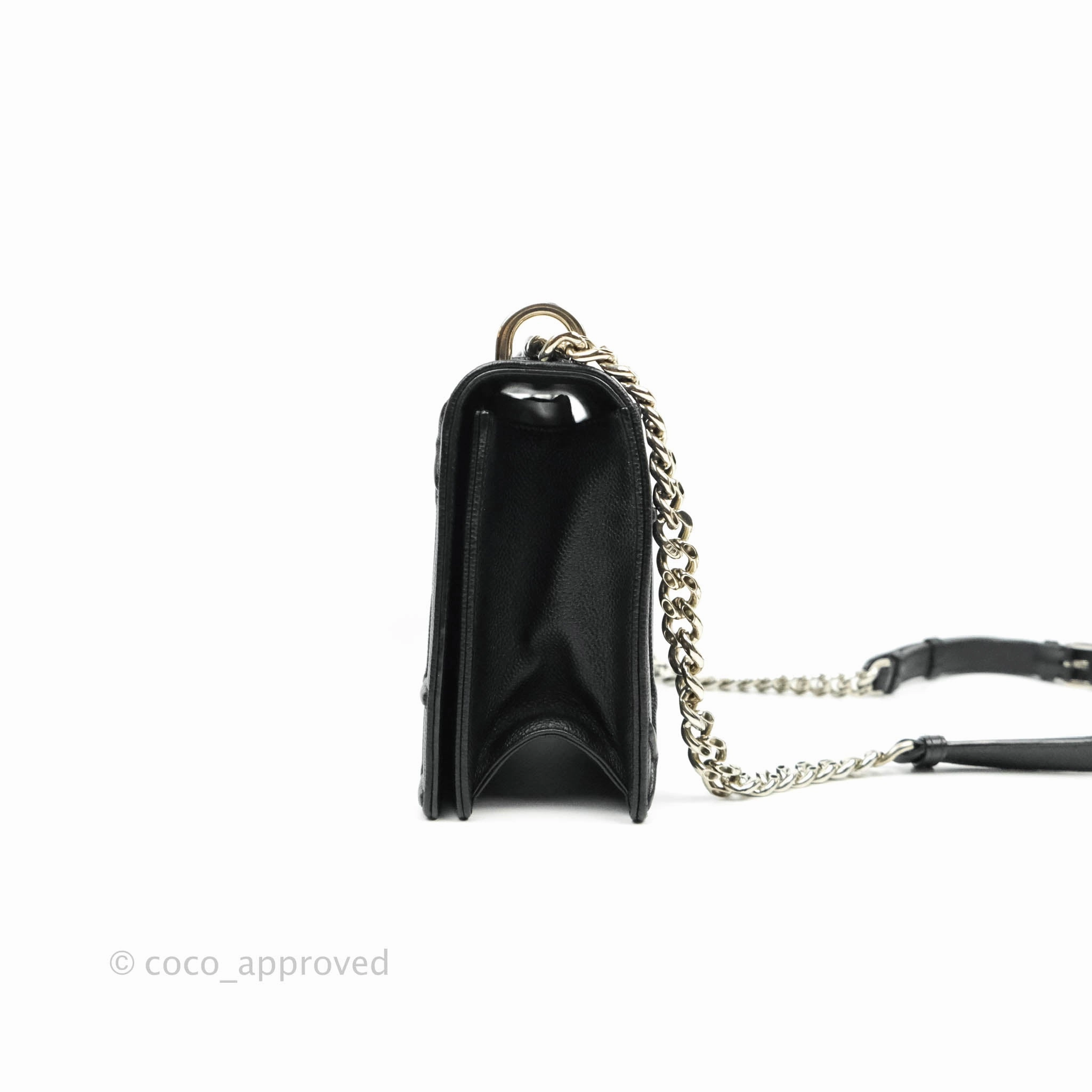 Christian Dior Diorama Medium Flap Shoulder Bag Black Grained Leather Silver Hardware
