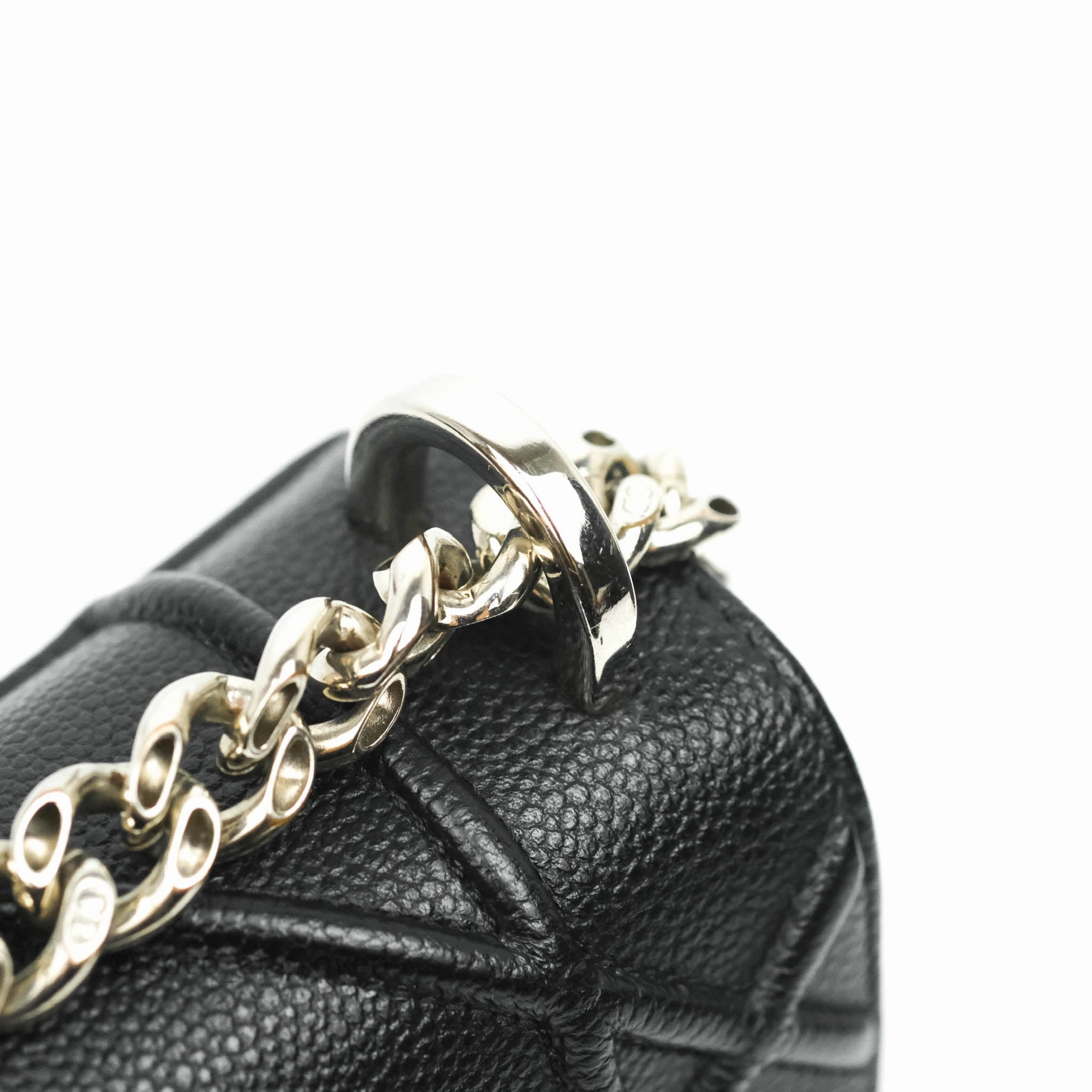 Christian Dior Diorama Medium Flap Shoulder Bag Black Grained Leather Silver Hardware