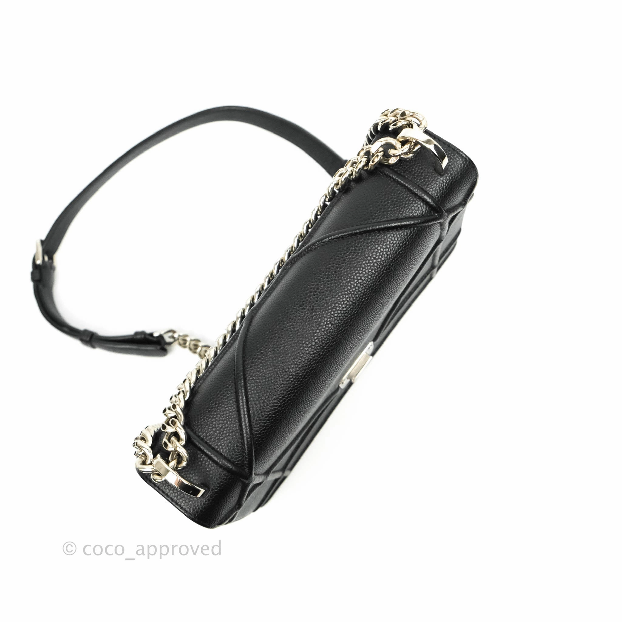 Christian Dior Diorama Medium Flap Shoulder Bag Black Grained Leather Silver Hardware