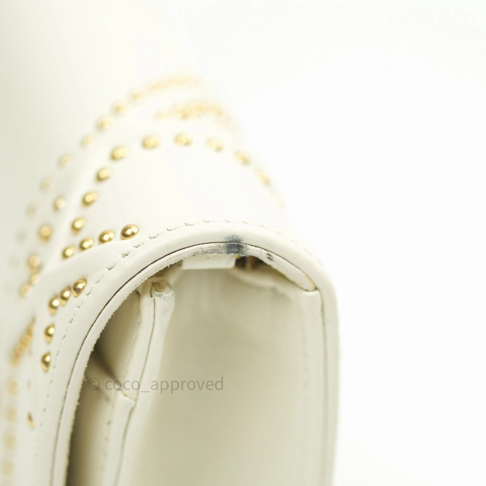 Christian Dior Diorama Wallet on Chain in White Calfskin Studded Gold