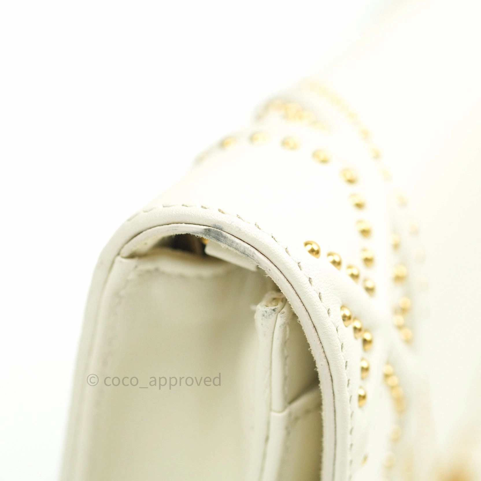 Christian Dior Diorama Wallet on Chain in White Calfskin Studded Gold