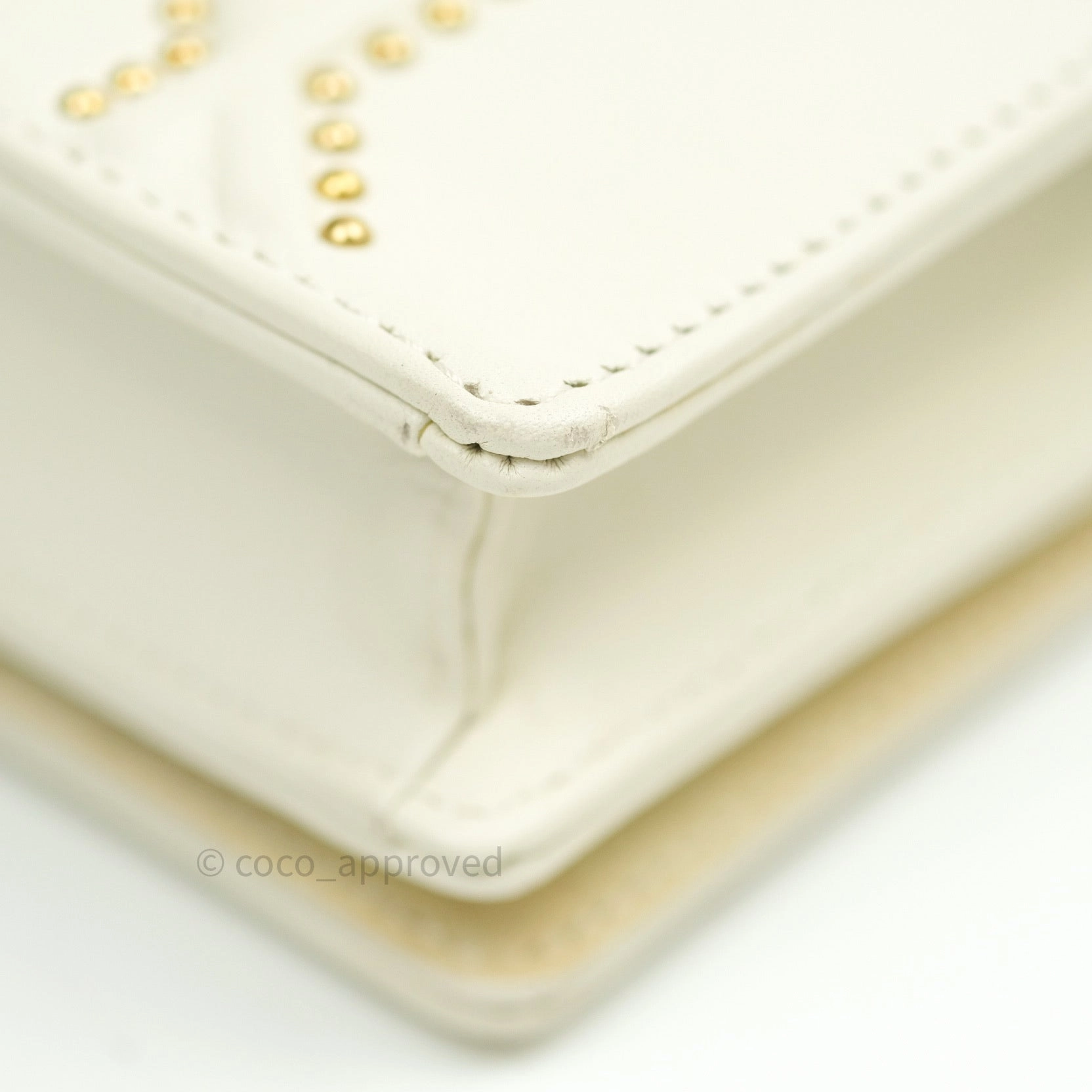 Christian Dior Diorama Wallet on Chain in White Calfskin Studded Gold