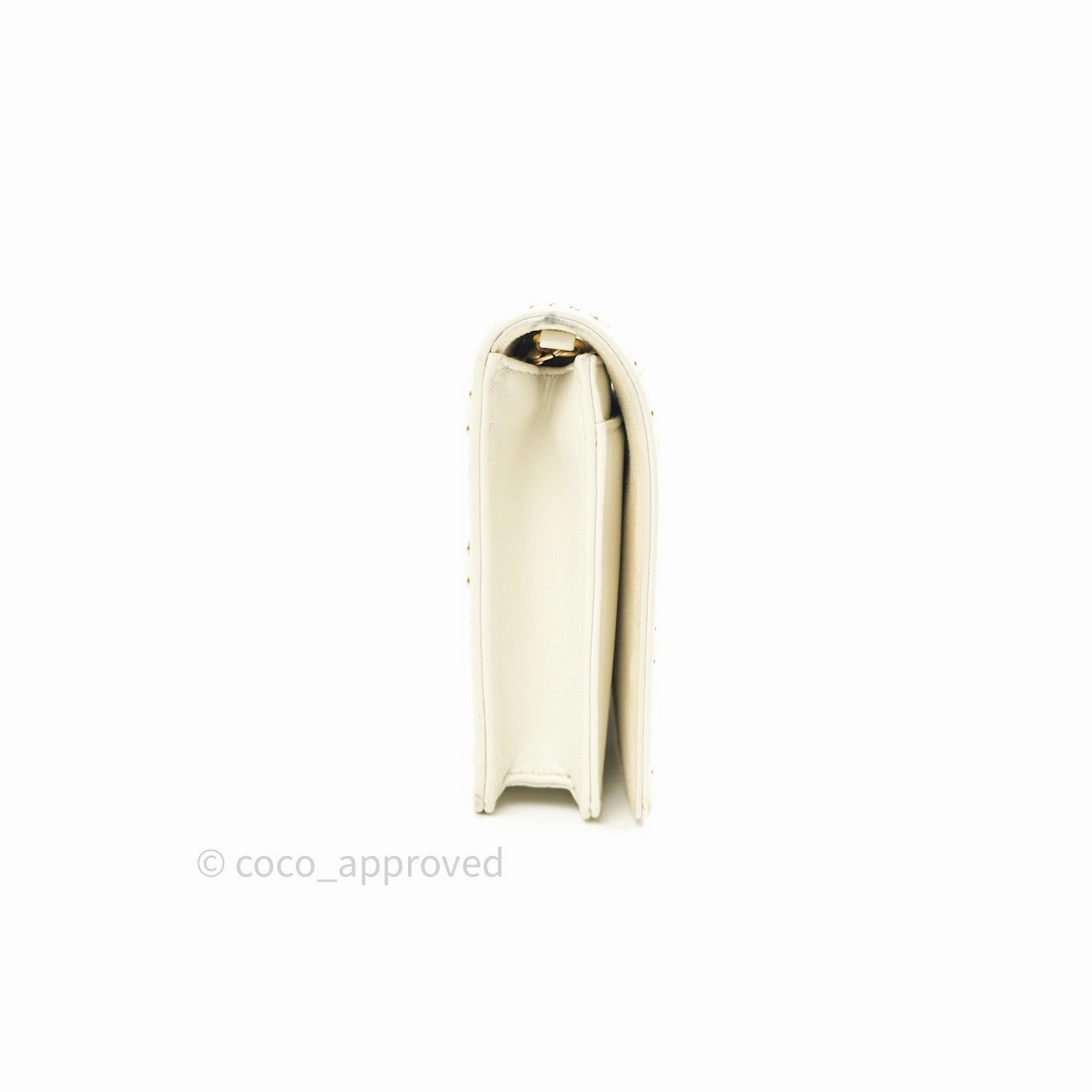Christian Dior Diorama Wallet on Chain in White Calfskin Studded Gold