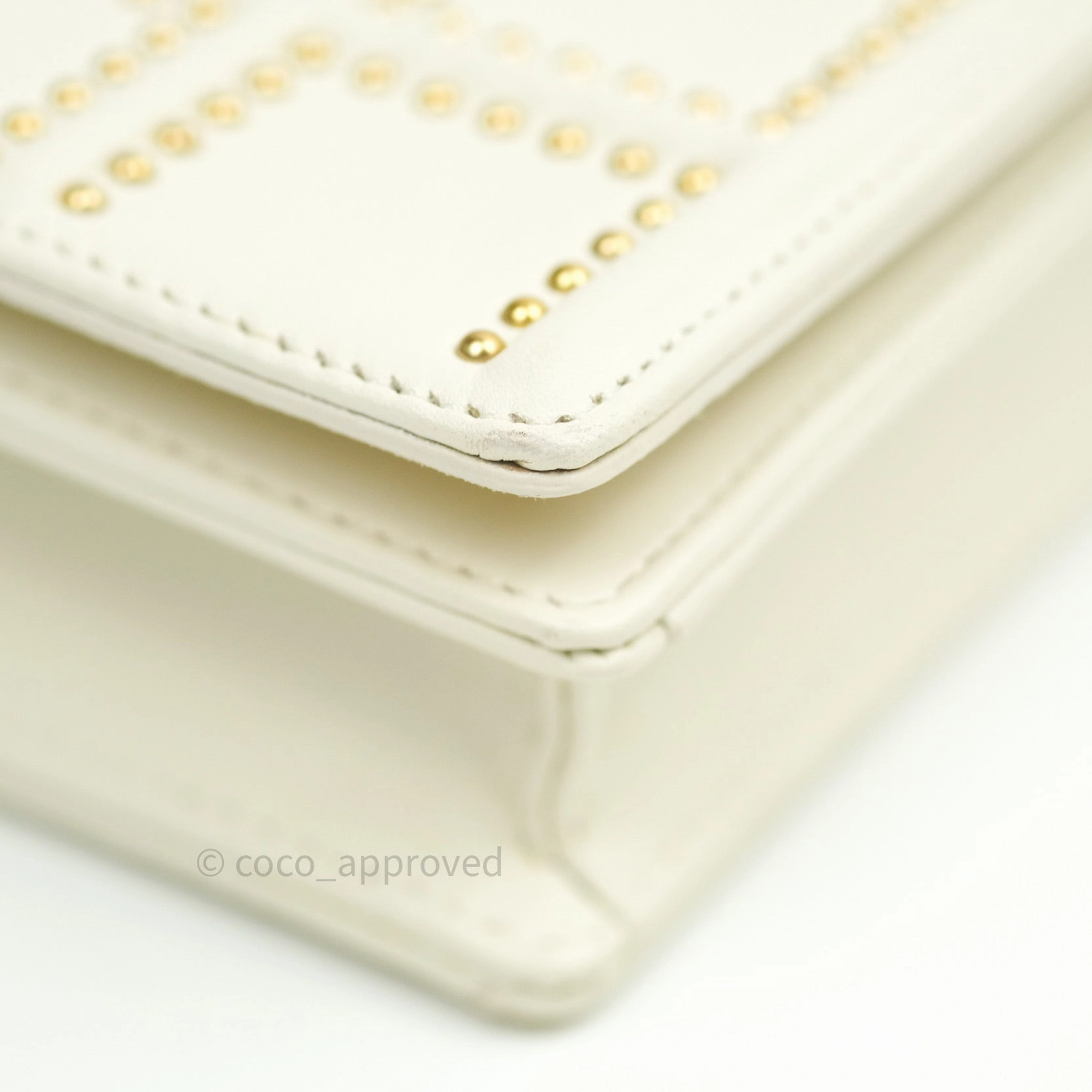 Christian Dior Diorama Wallet on Chain in White Calfskin Studded Gold