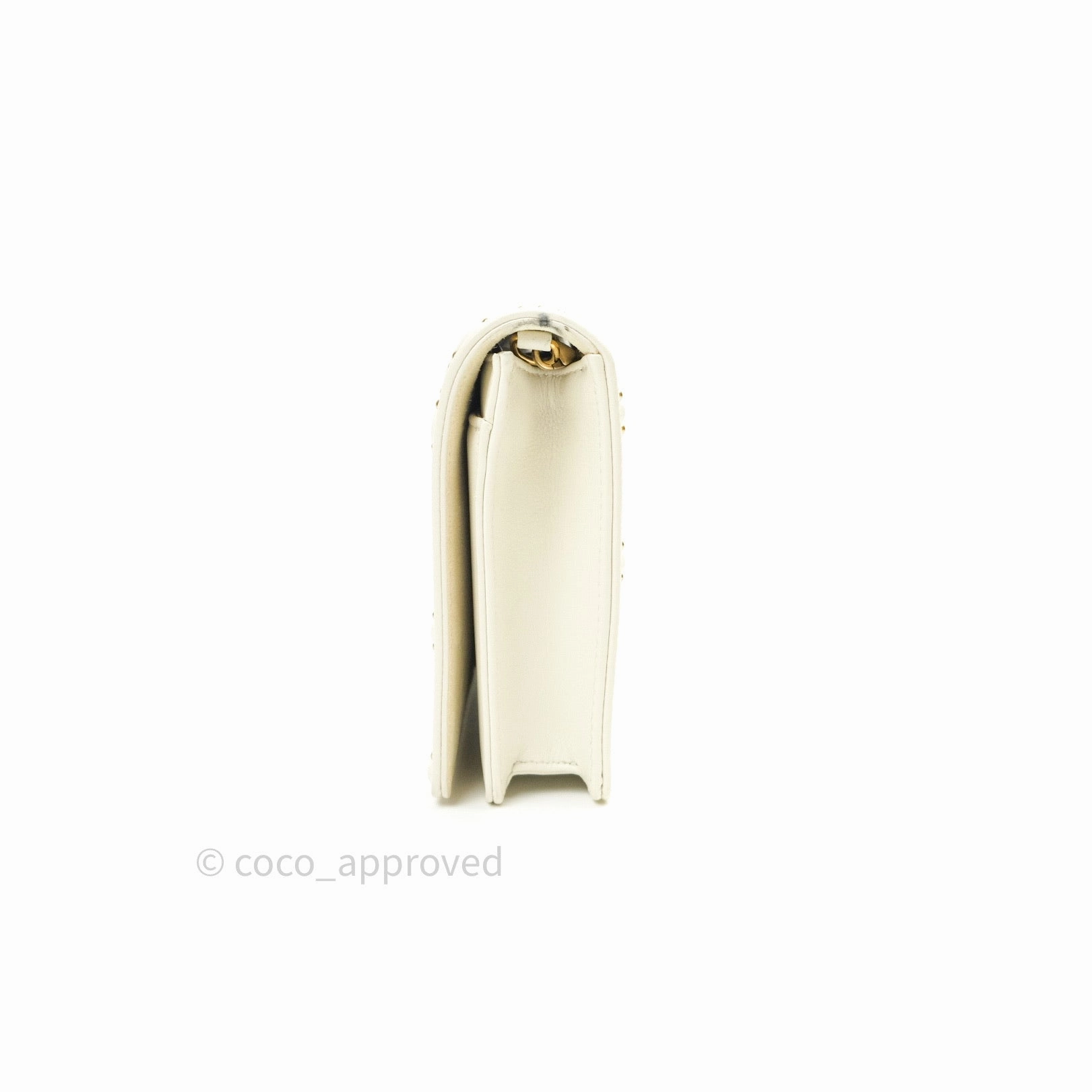 Christian Dior Diorama Wallet on Chain in White Calfskin Studded Gold