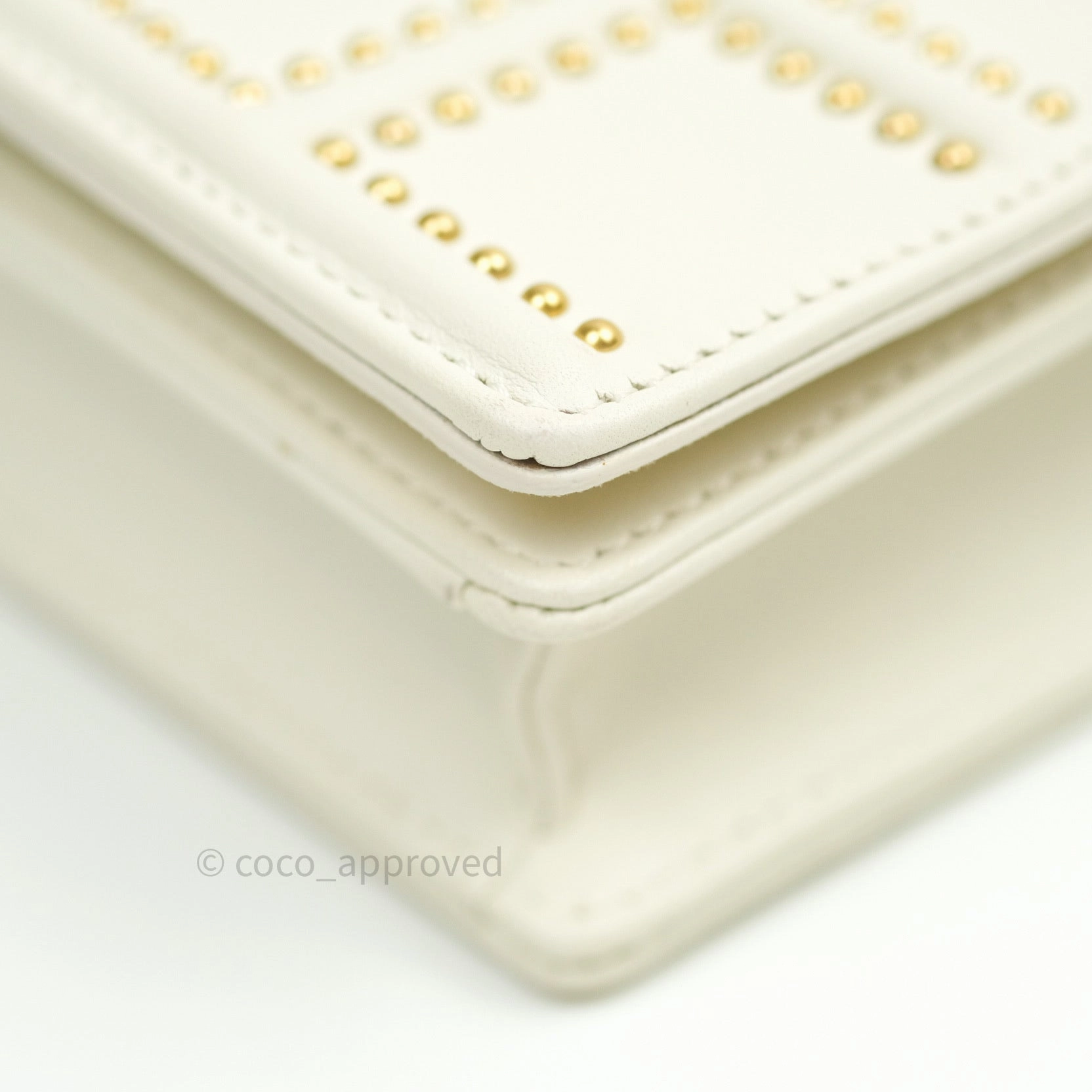Christian Dior Diorama Wallet on Chain in White Calfskin Studded Gold