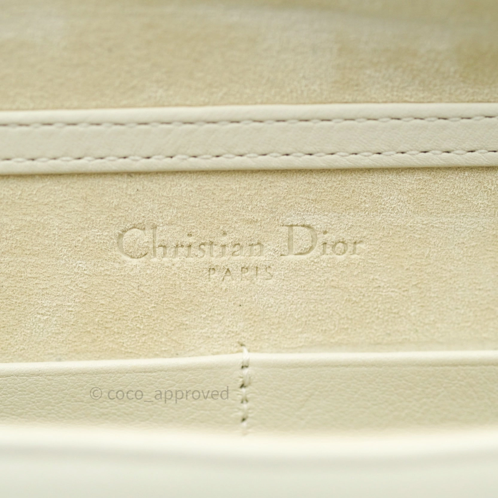 Christian Dior Diorama Wallet on Chain in White Calfskin Studded Gold