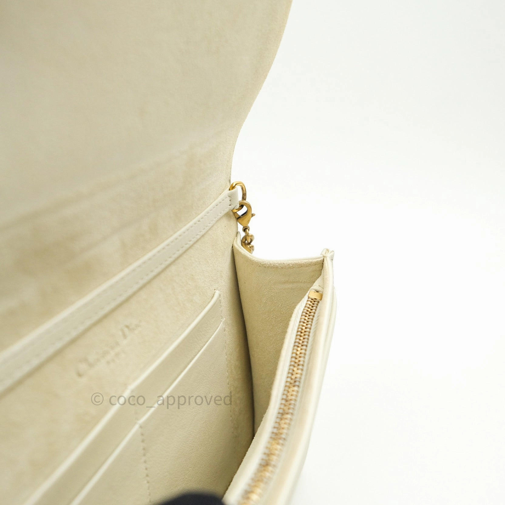 Christian Dior Diorama Wallet on Chain in White Calfskin Studded Gold