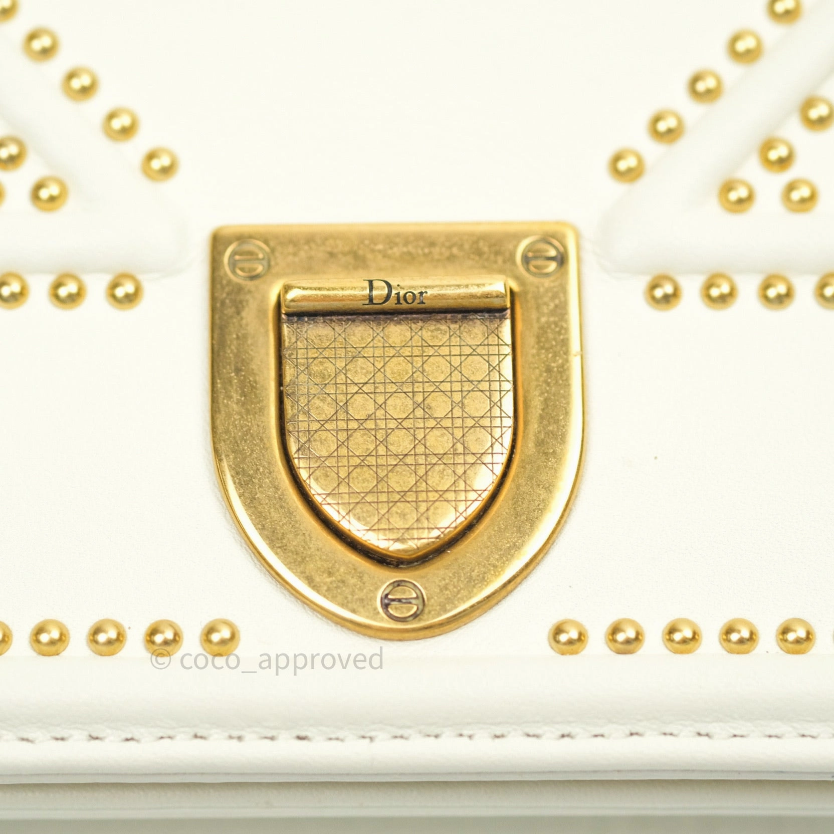 Christian Dior Diorama Wallet on Chain in White Calfskin Studded Gold