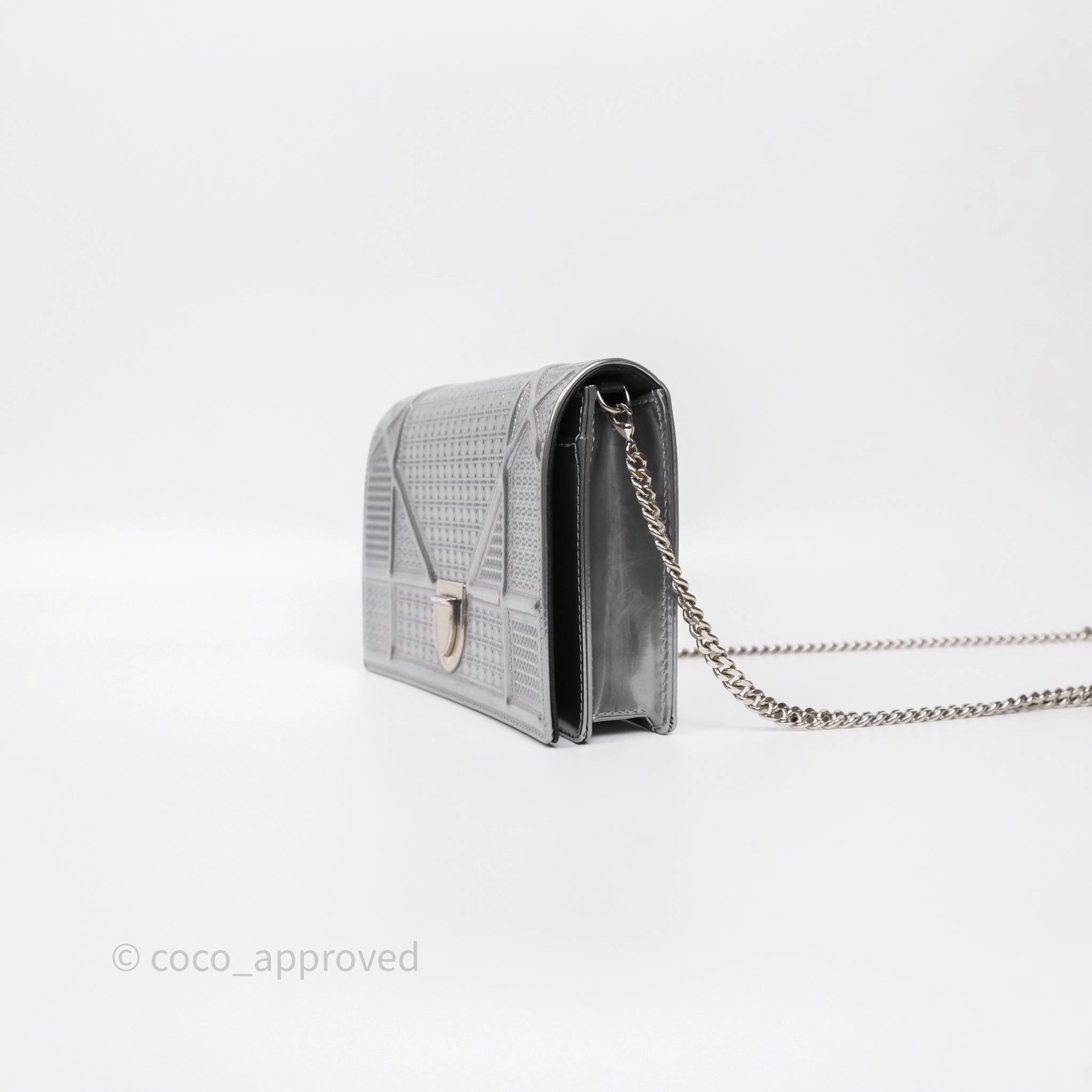 Christian Dior Diorama Wallet on Chain Metallic Silver