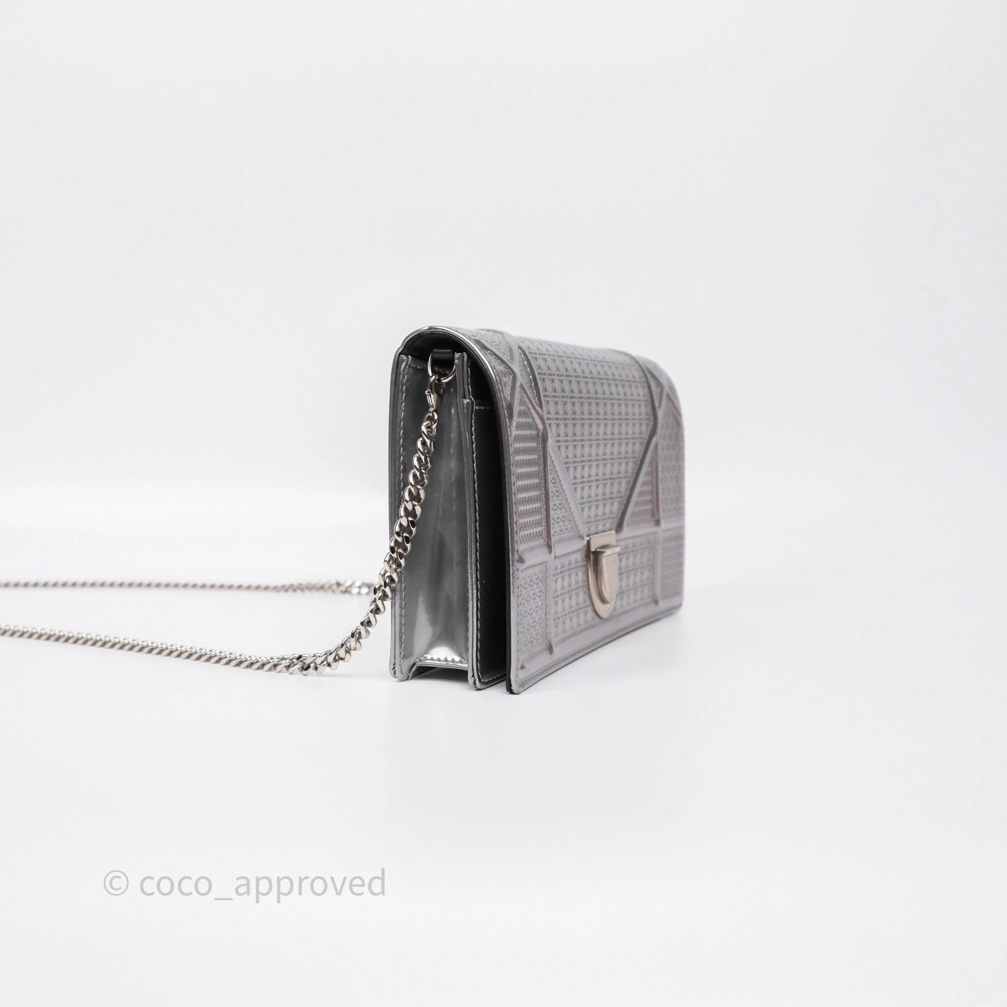 Christian Dior Diorama Wallet on Chain Metallic Silver