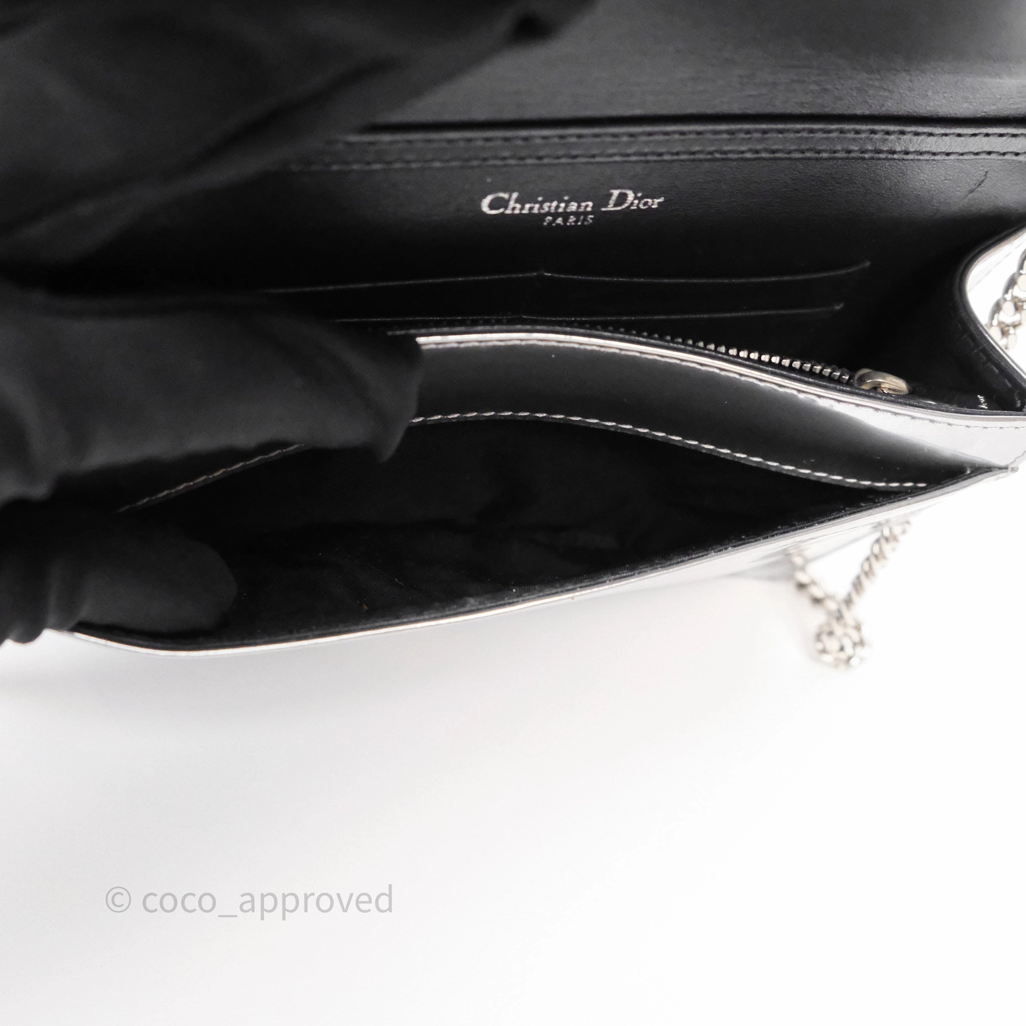Christian Dior Diorama Wallet on Chain Metallic Silver