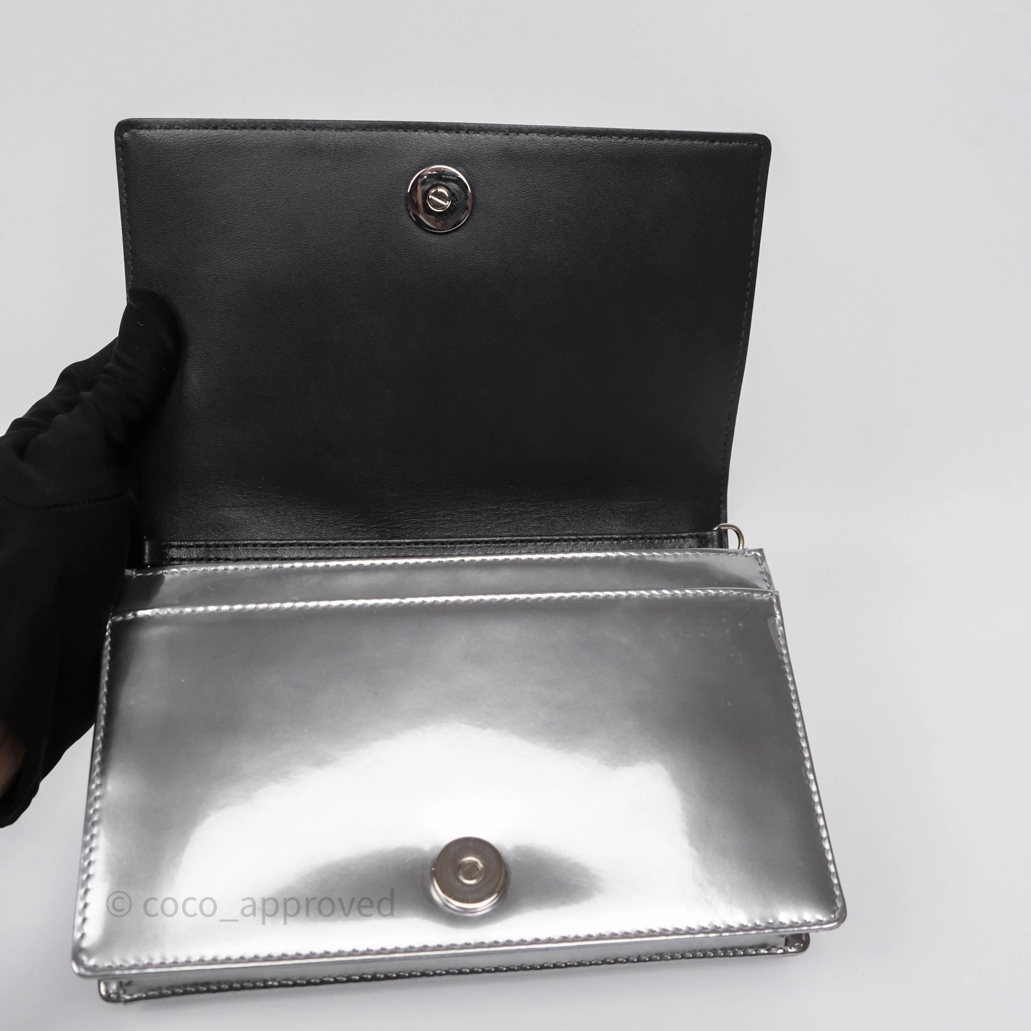 Christian Dior Diorama Wallet on Chain Metallic Silver