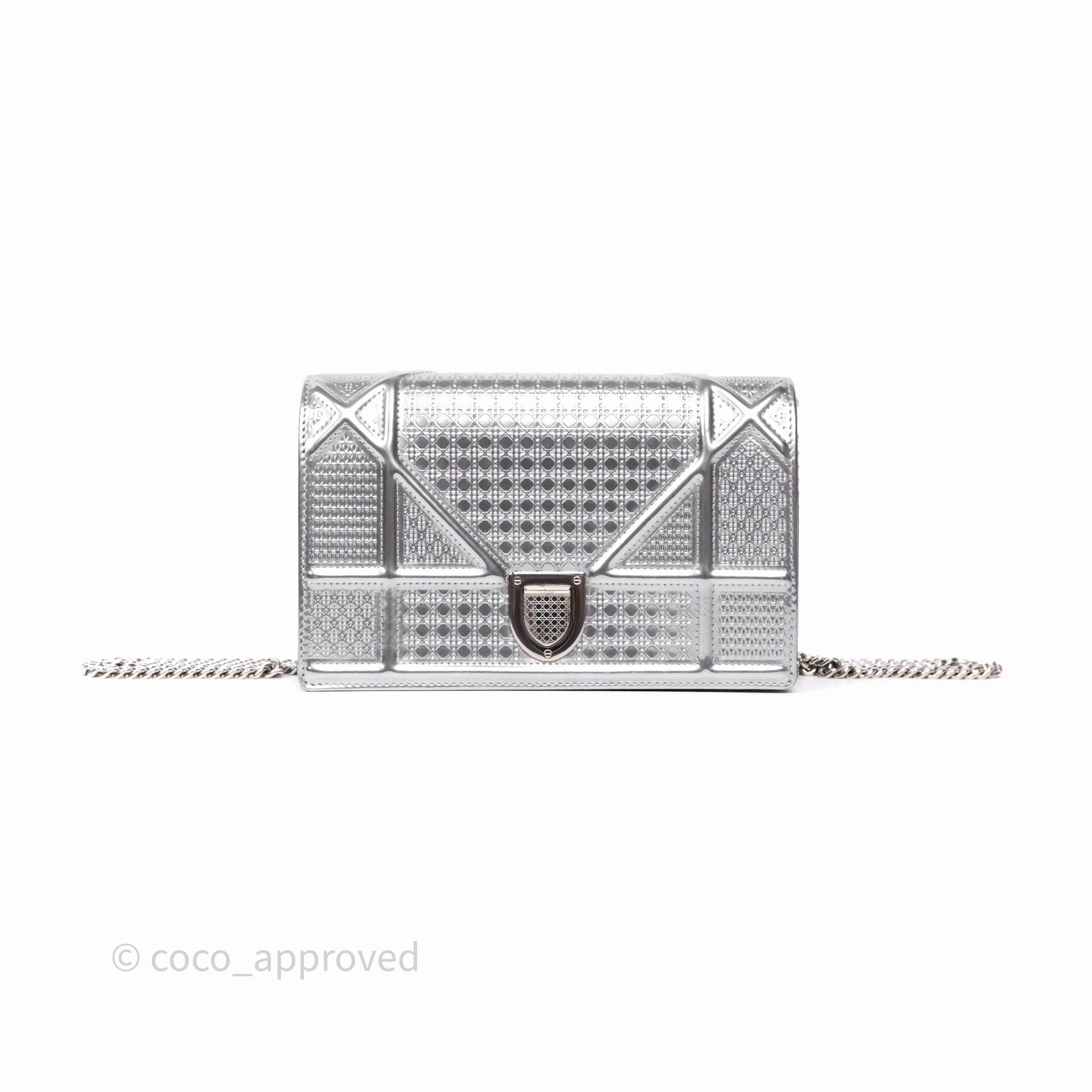 Christian Dior Diorama Wallet on Chain Metallic Silver