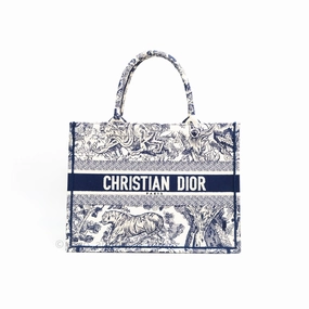 Christian Dior Embroidered Toile De Jouy Small Canvas Book Tote Blue