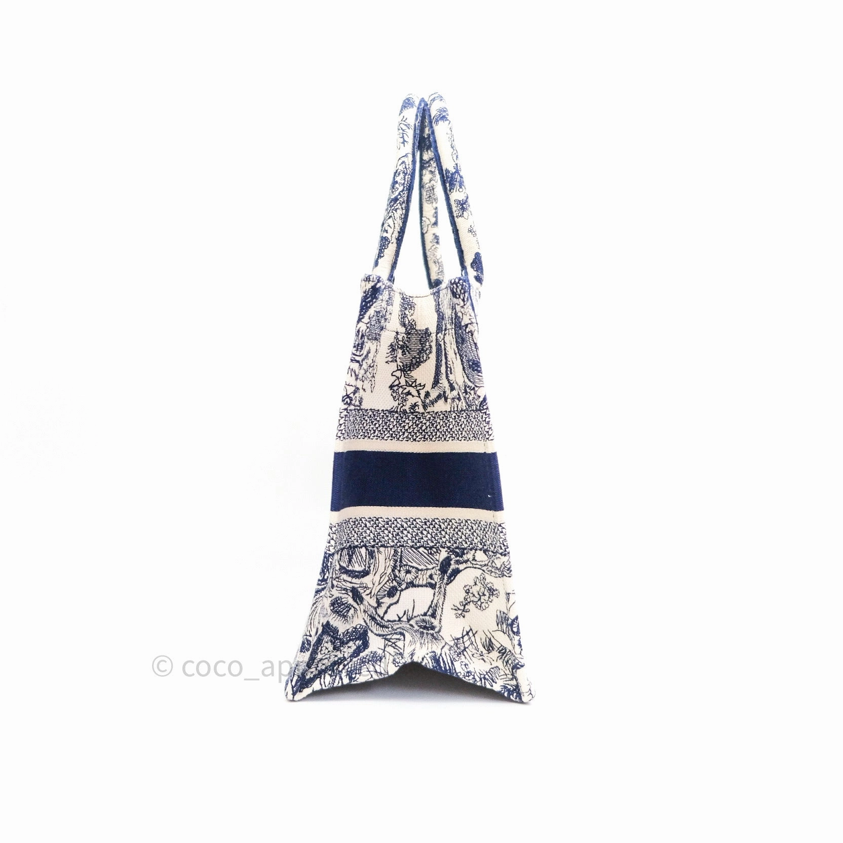 Christian Dior Embroidered Toile De Jouy Small Canvas Book Tote Blue