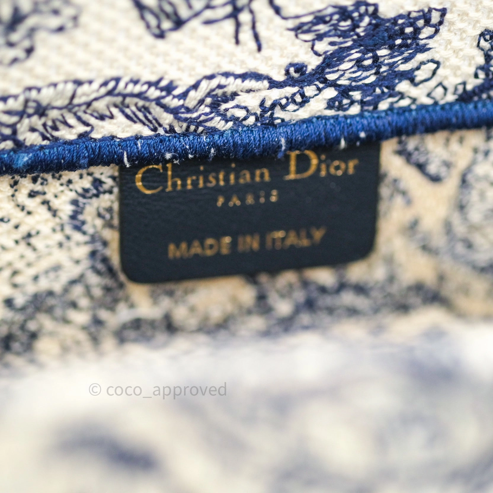 Christian Dior Embroidered Toile De Jouy Small Canvas Book Tote Blue