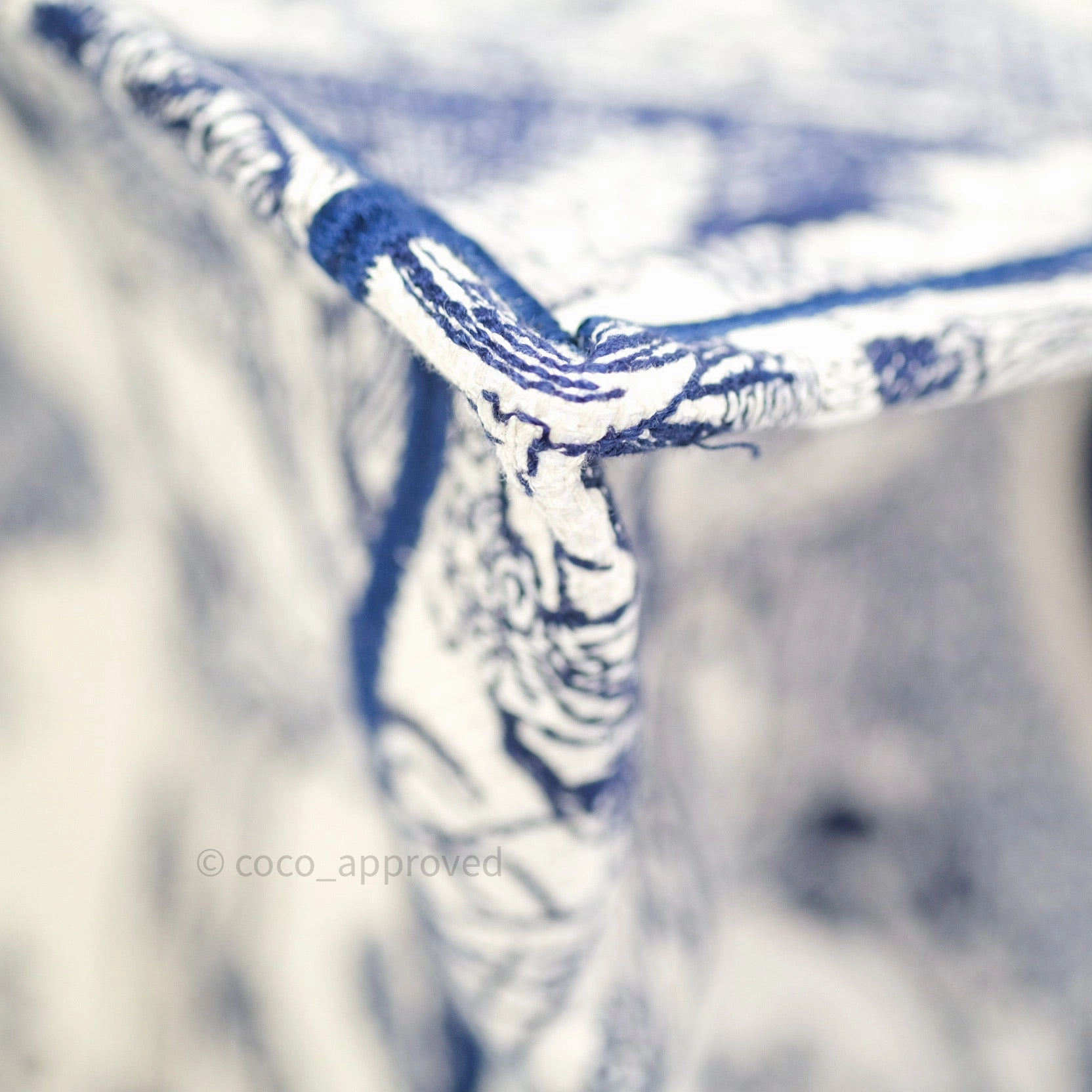 Christian Dior Embroidered Toile De Jouy Small Canvas Book Tote Blue