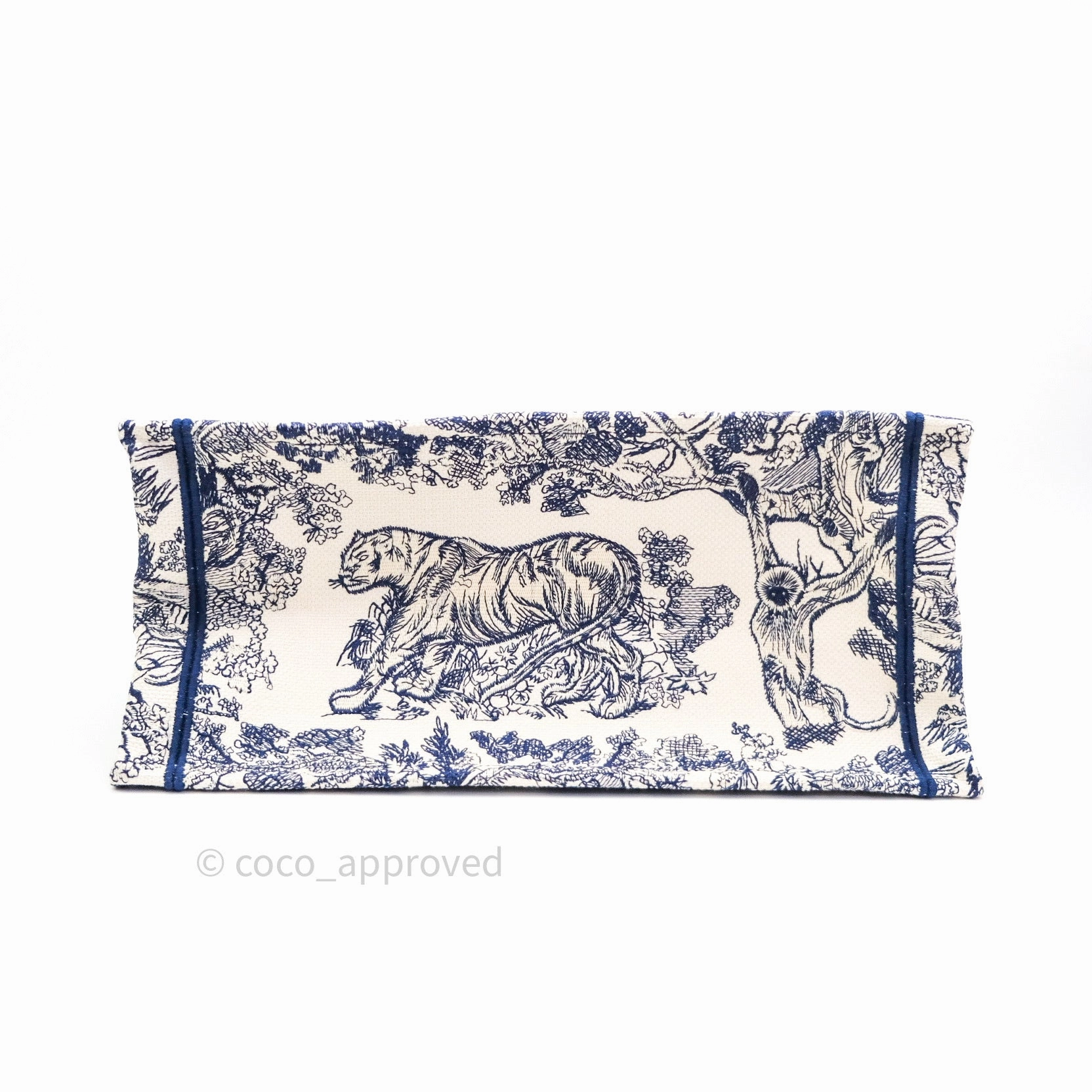 Christian Dior Embroidered Toile De Jouy Small Canvas Book Tote Blue