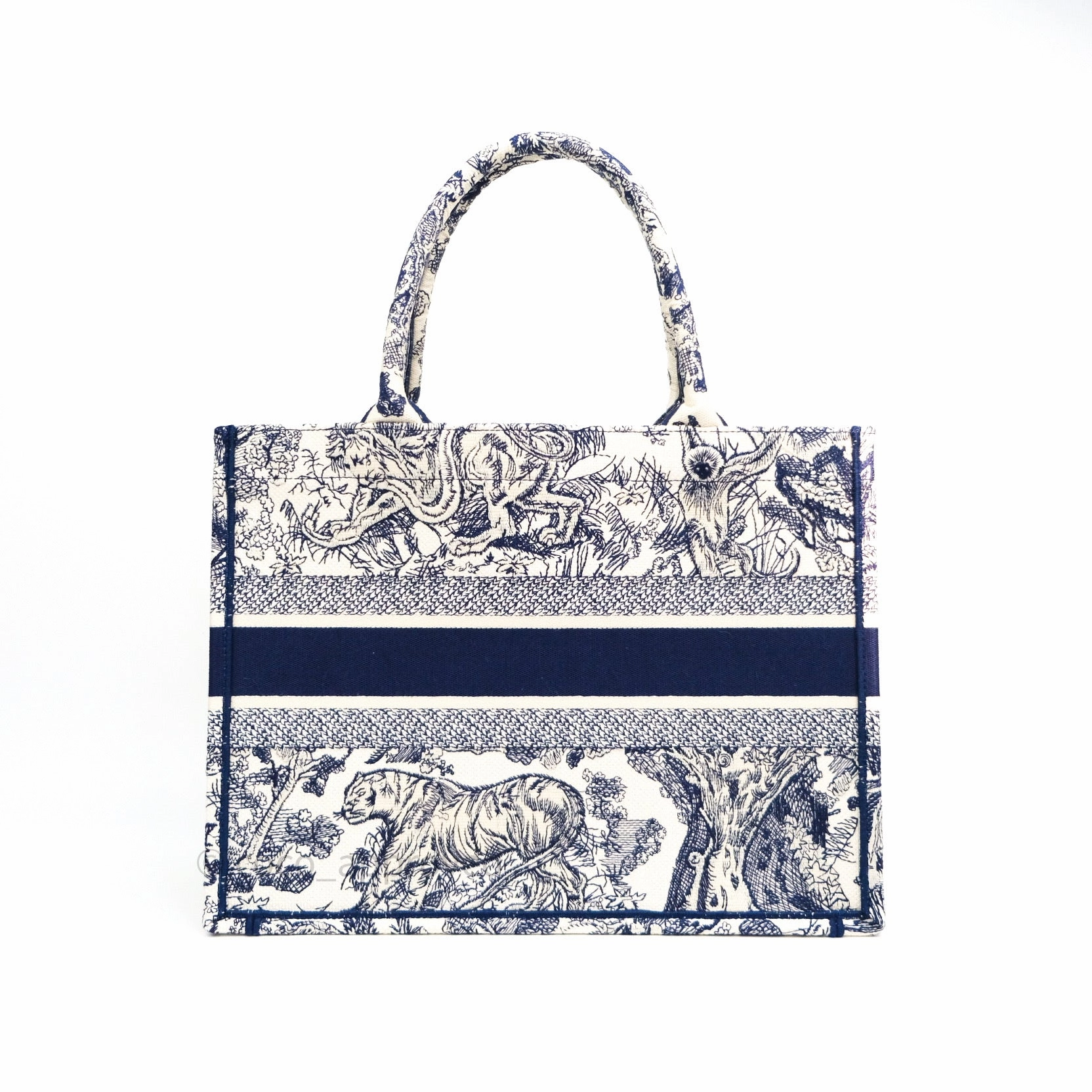 Christian Dior Embroidered Toile De Jouy Small Canvas Book Tote Blue