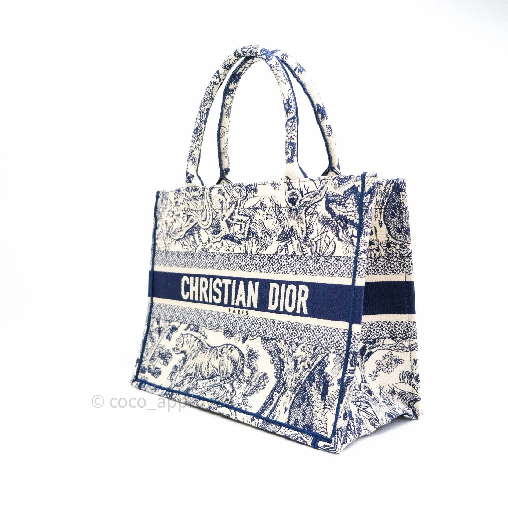 Christian Dior Embroidered Toile De Jouy Small Canvas Book Tote Blue