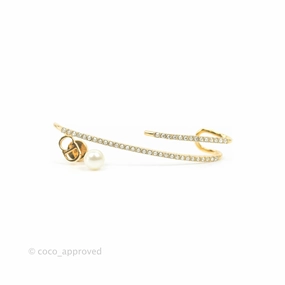 Christian Dior Faux Pearl & Crystal Ear Cuff Gold Tone