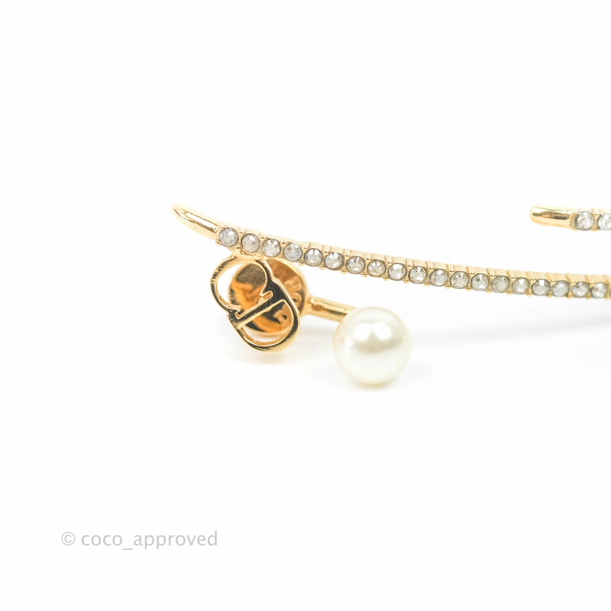 Christian Dior Faux Pearl & Crystal Ear Cuff Gold Tone