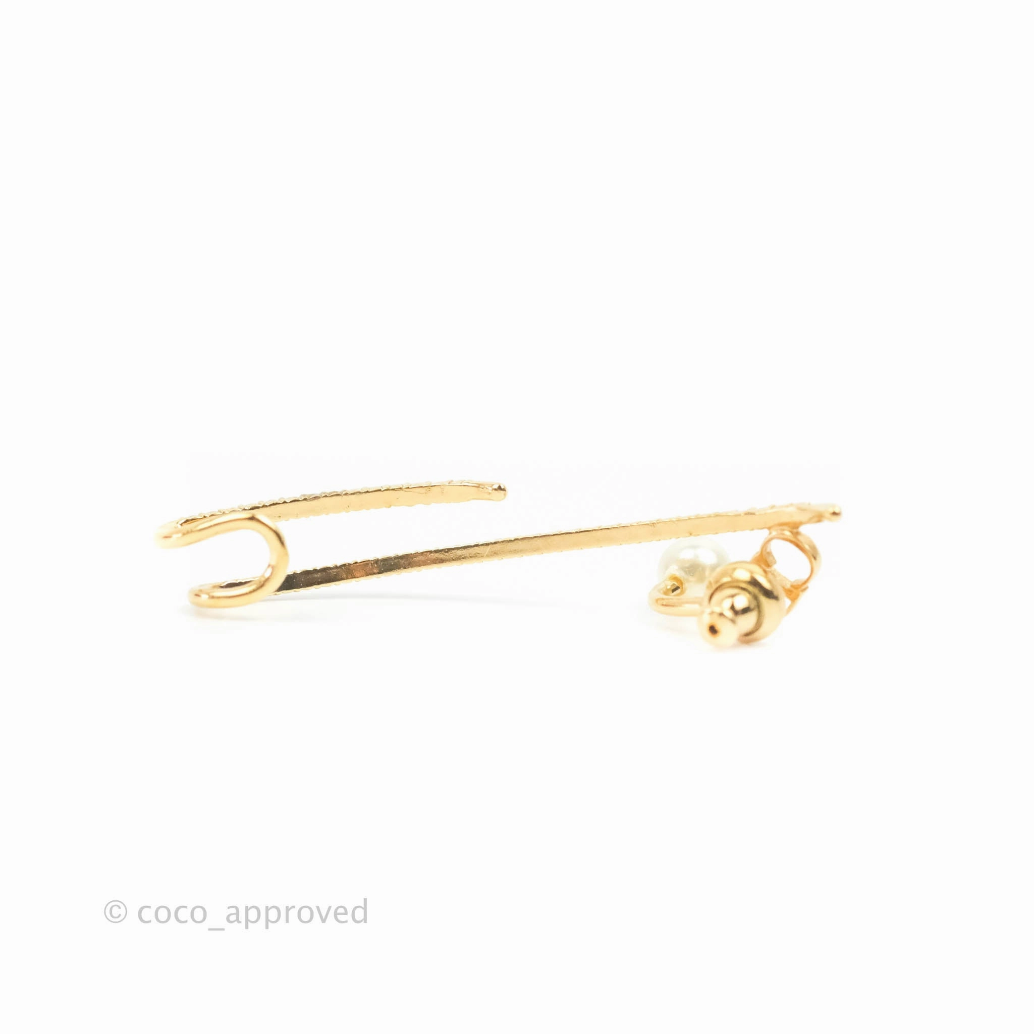 Christian Dior Faux Pearl & Crystal Ear Cuff Gold Tone