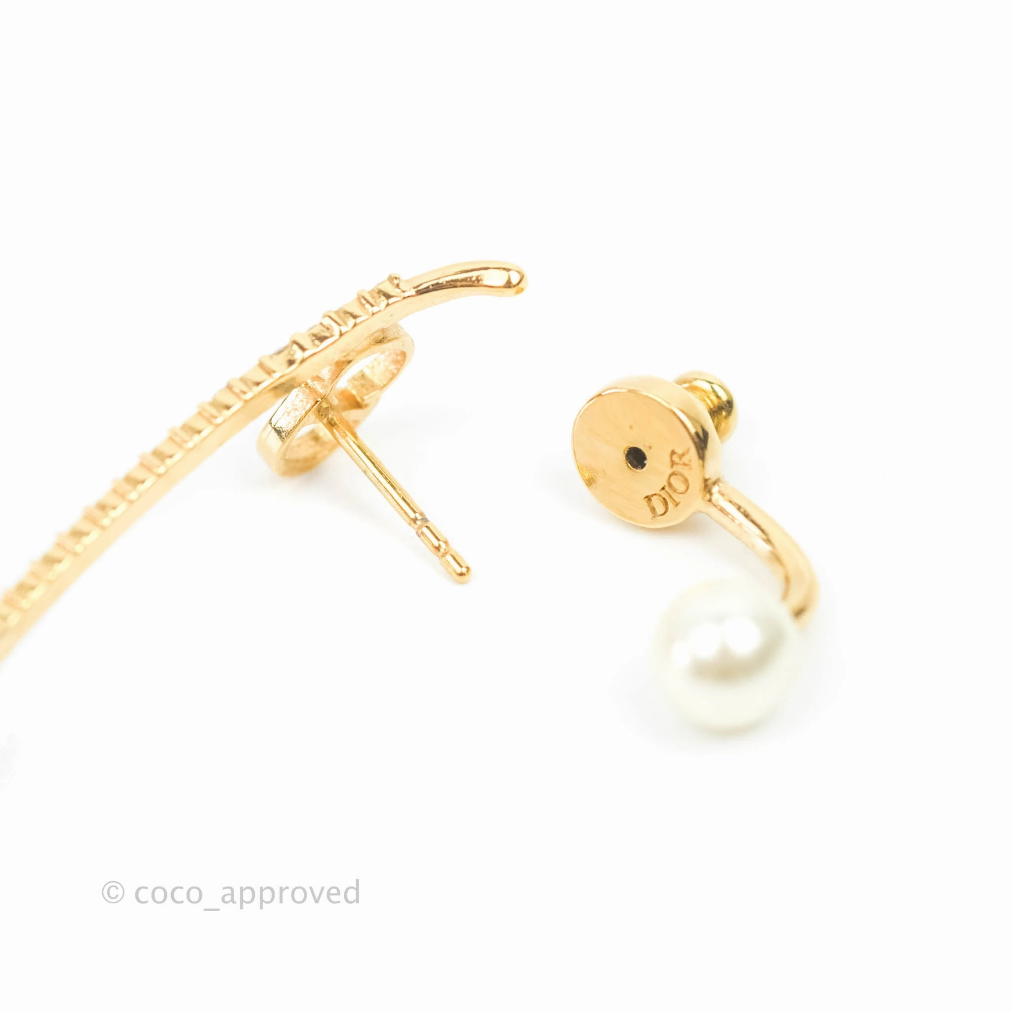 Christian Dior Faux Pearl & Crystal Ear Cuff Gold Tone