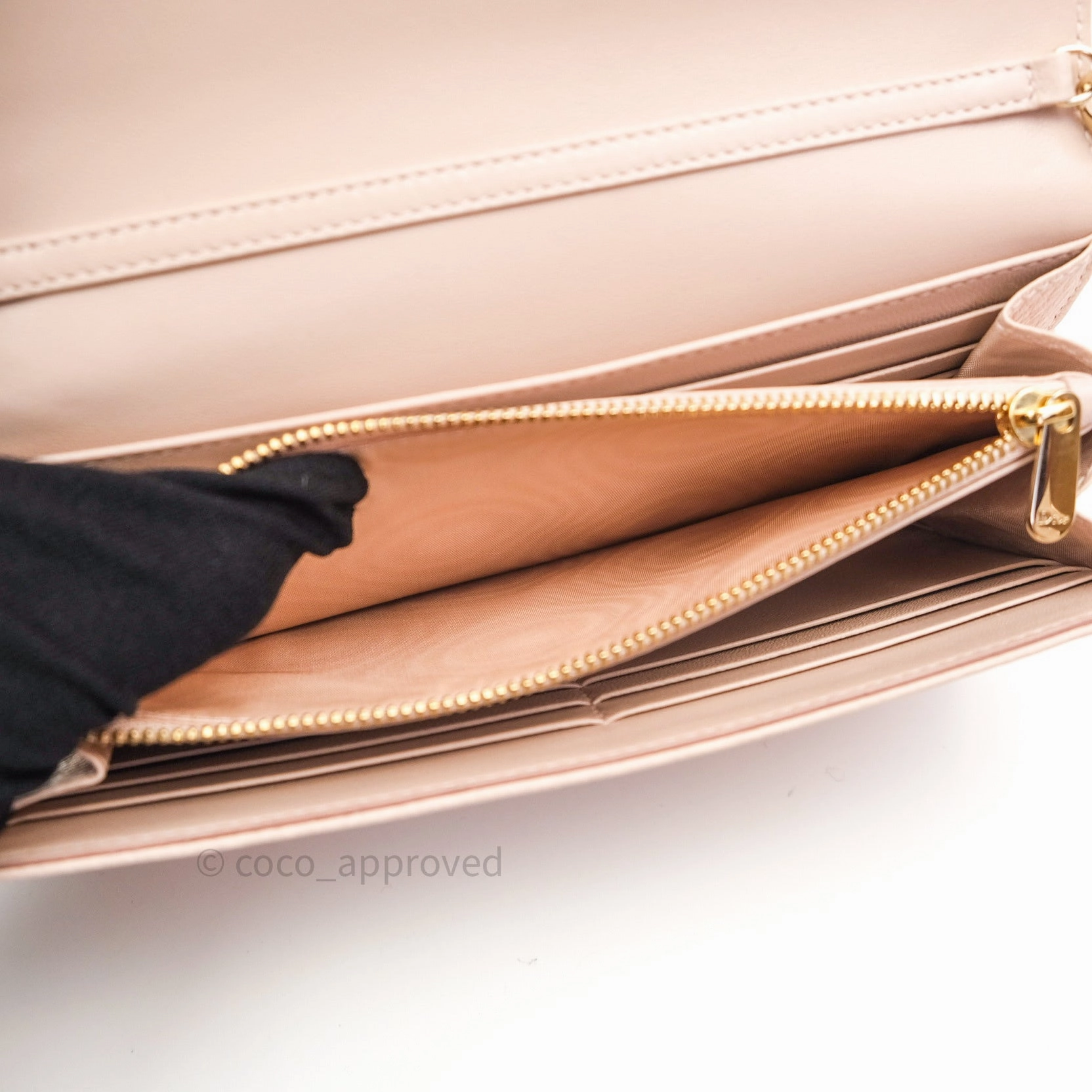 Christian Dior Grained Calfskin Diorama Croisiere Chain Wallet Rose Poudre