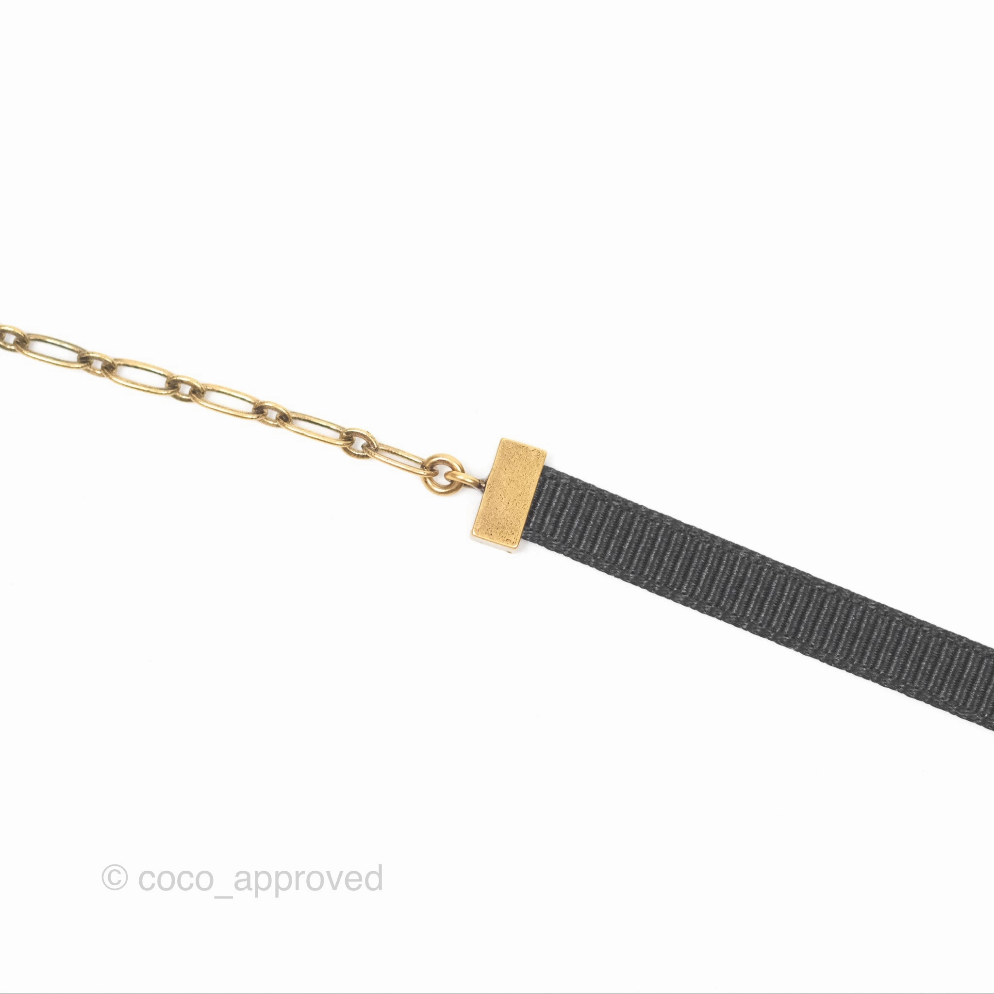 Christian Dior Grosgrain Ribbon Astrology Choker Aged Gold Hardware
