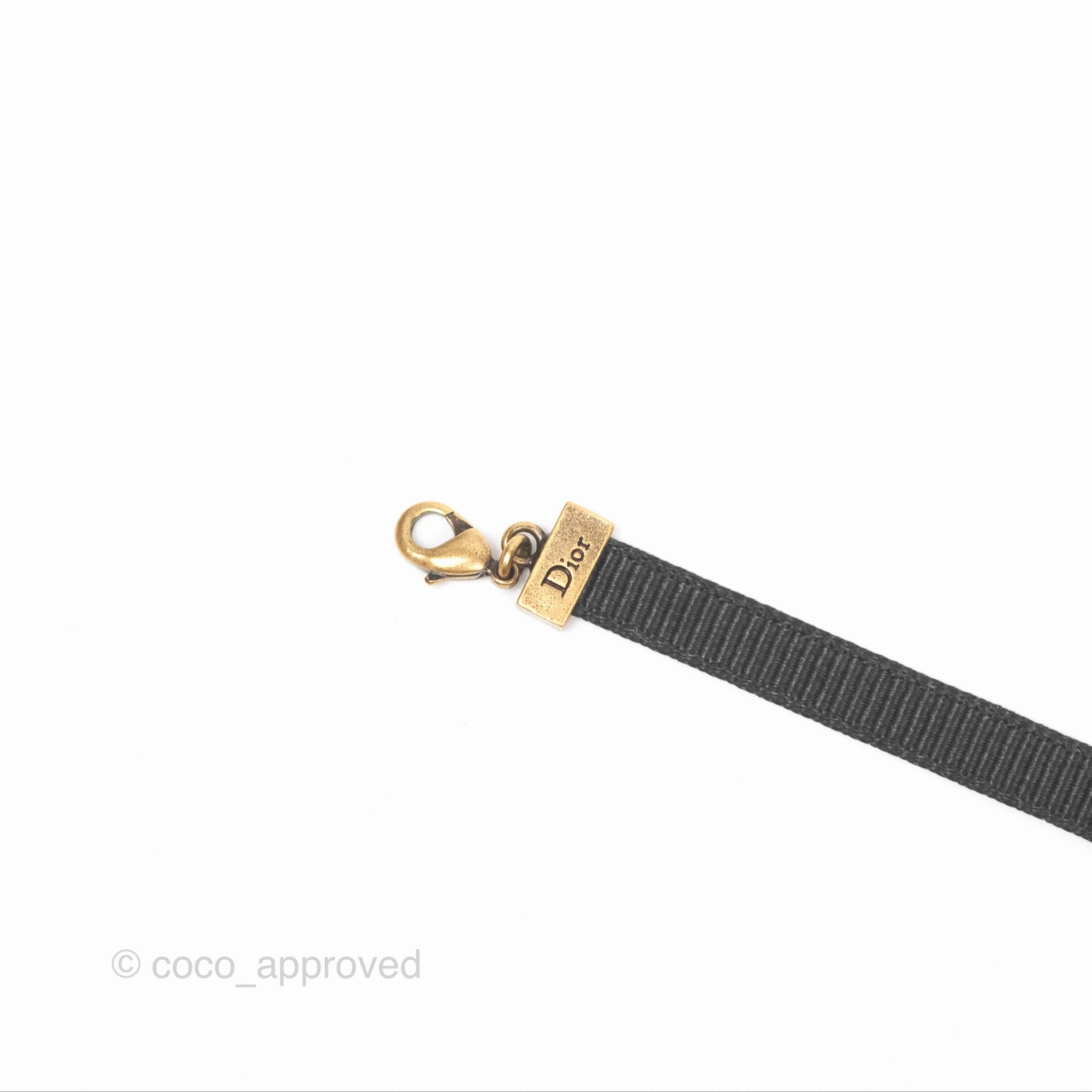 Christian Dior Grosgrain Ribbon Astrology Choker Aged Gold Hardware
