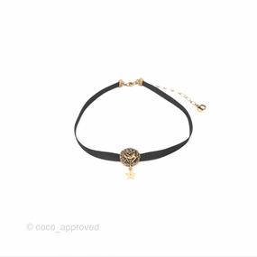 Christian Dior Grosgrain Ribbon Astrology Choker Aged Gold Hardware