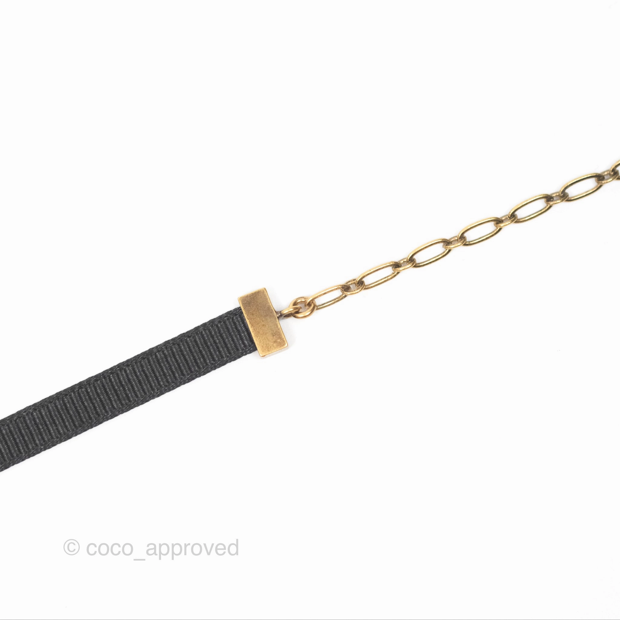 Christian Dior Grosgrain Ribbon Astrology Choker Aged Gold Hardware