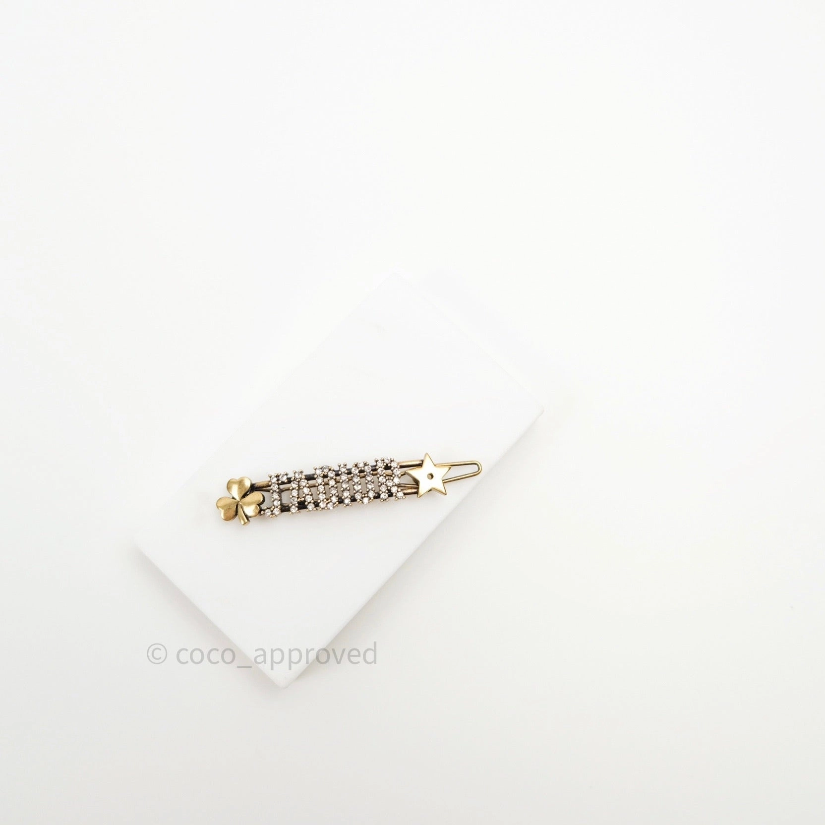 Christian Dior Hair Clip J'adior Clover Star Antique Gold