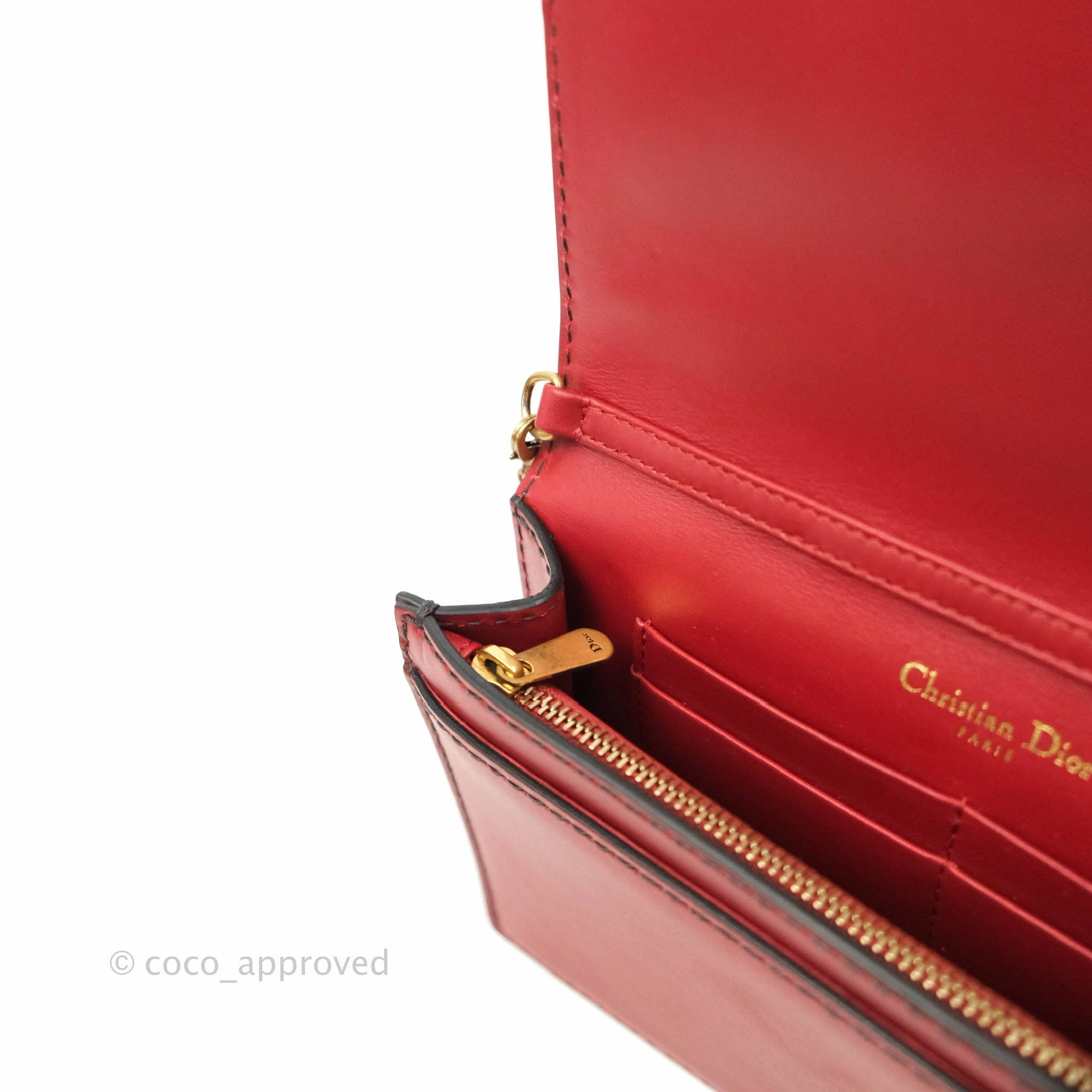 Christian Dior J'Adior Pouch with Chain Red Calfskin