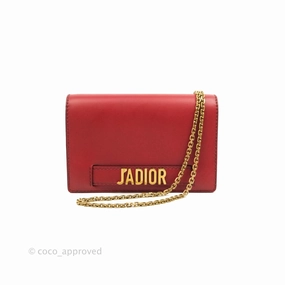 Christian Dior J'Adior Pouch with Chain Red Calfskin