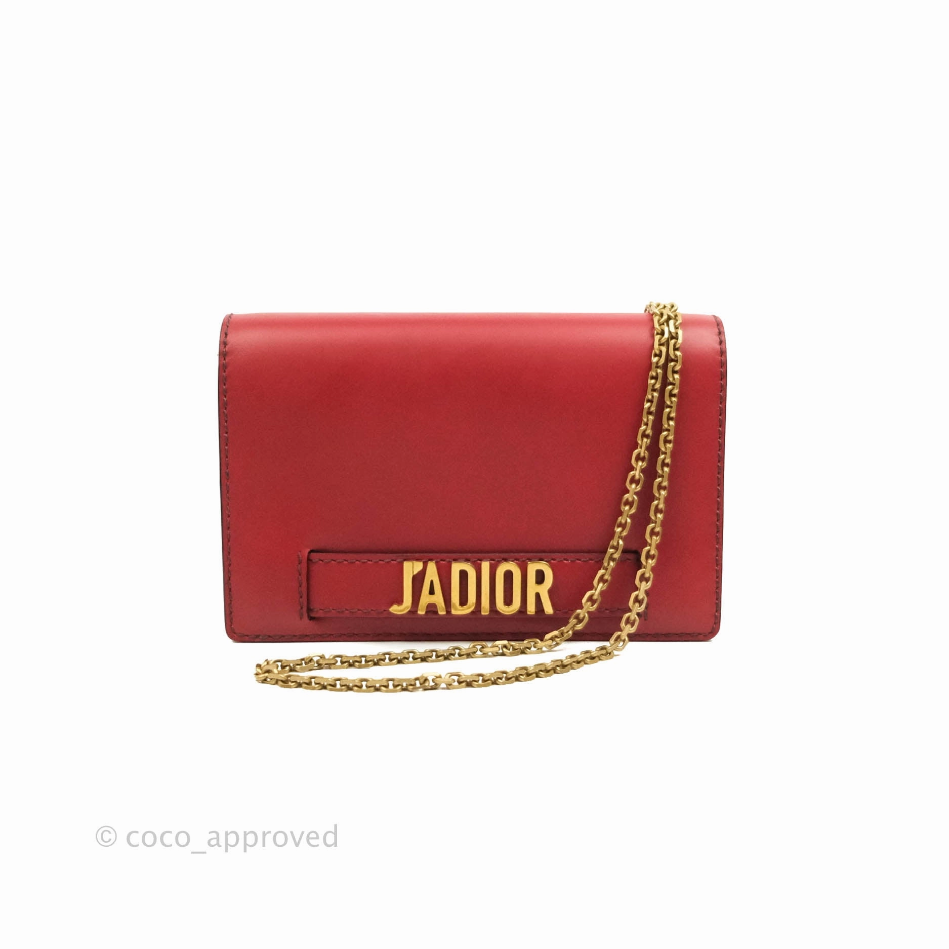 Christian Dior J'Adior Pouch with Chain Red Calfskin