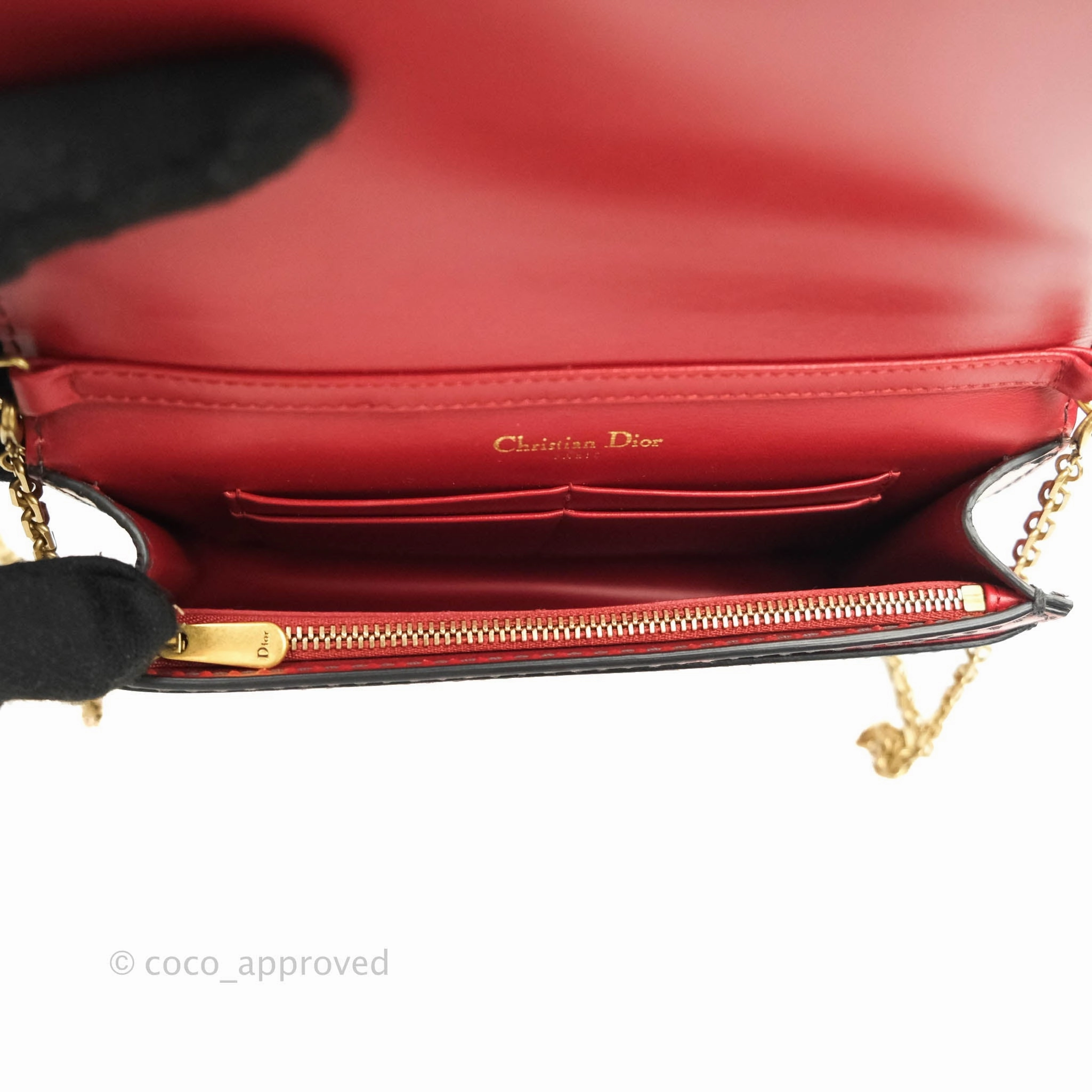 Christian Dior J'Adior Pouch with Chain Red Calfskin