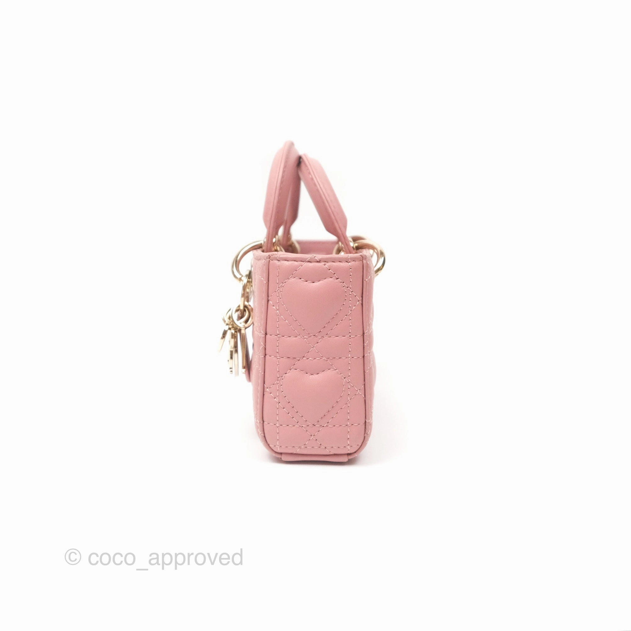 Christian Dior Lady D-Joy Micro Bag Antique Pink Lambskin Heart Quilted