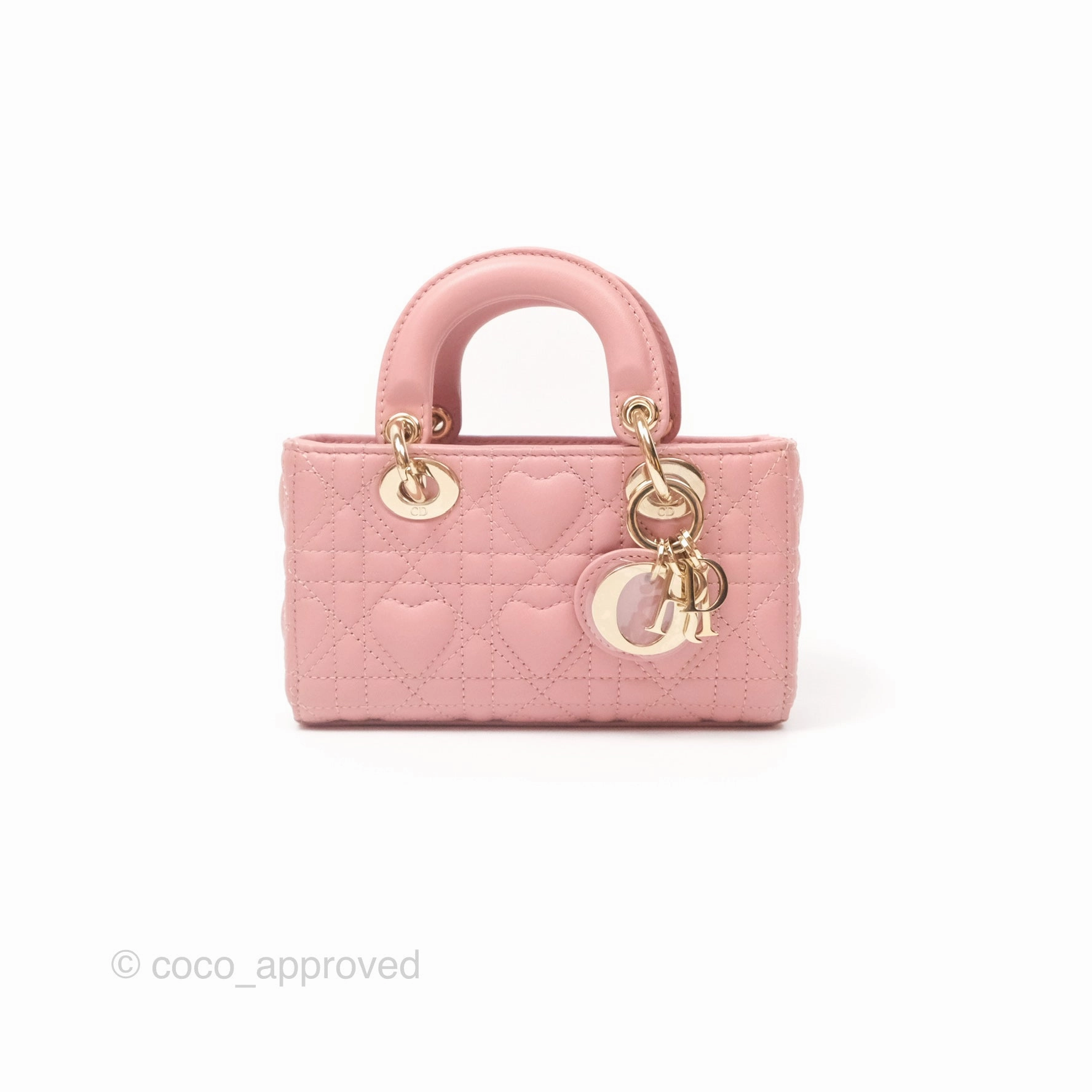 Christian Dior Lady D-Joy Micro Bag Antique Pink Lambskin Heart Quilted