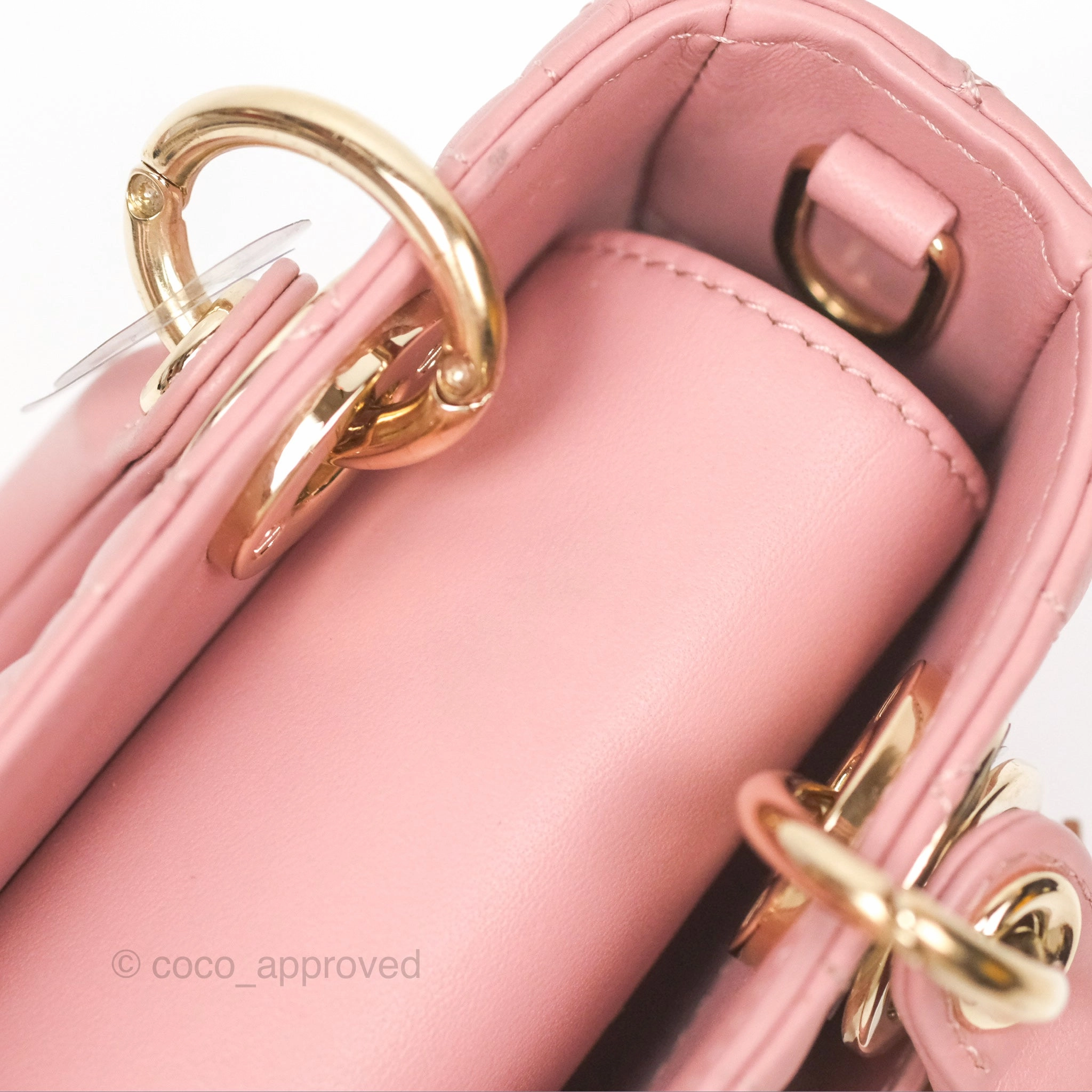 Christian Dior Lady D-Joy Micro Bag Antique Pink Lambskin Heart Quilted