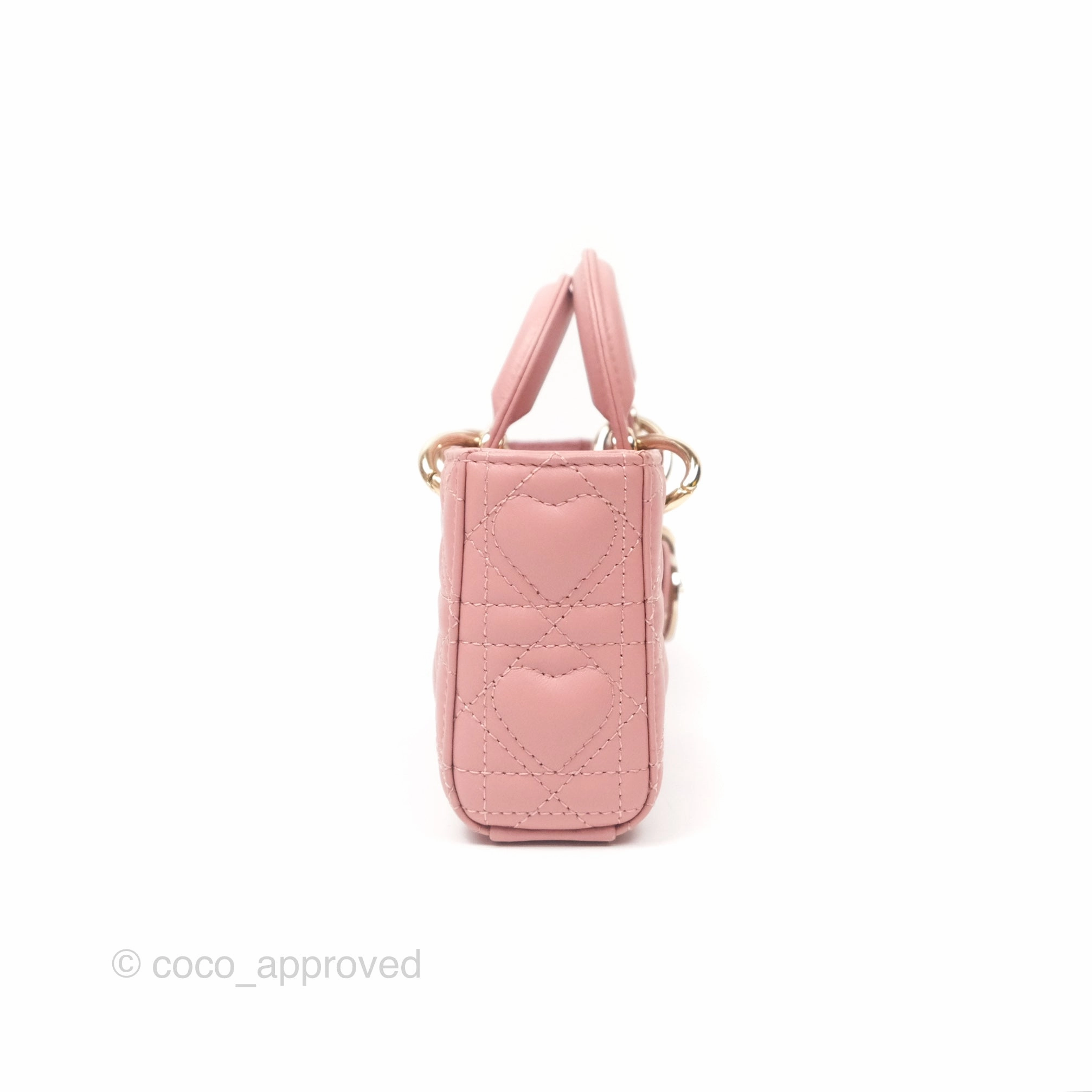 Christian Dior Lady D-Joy Micro Bag Antique Pink Lambskin Heart Quilted